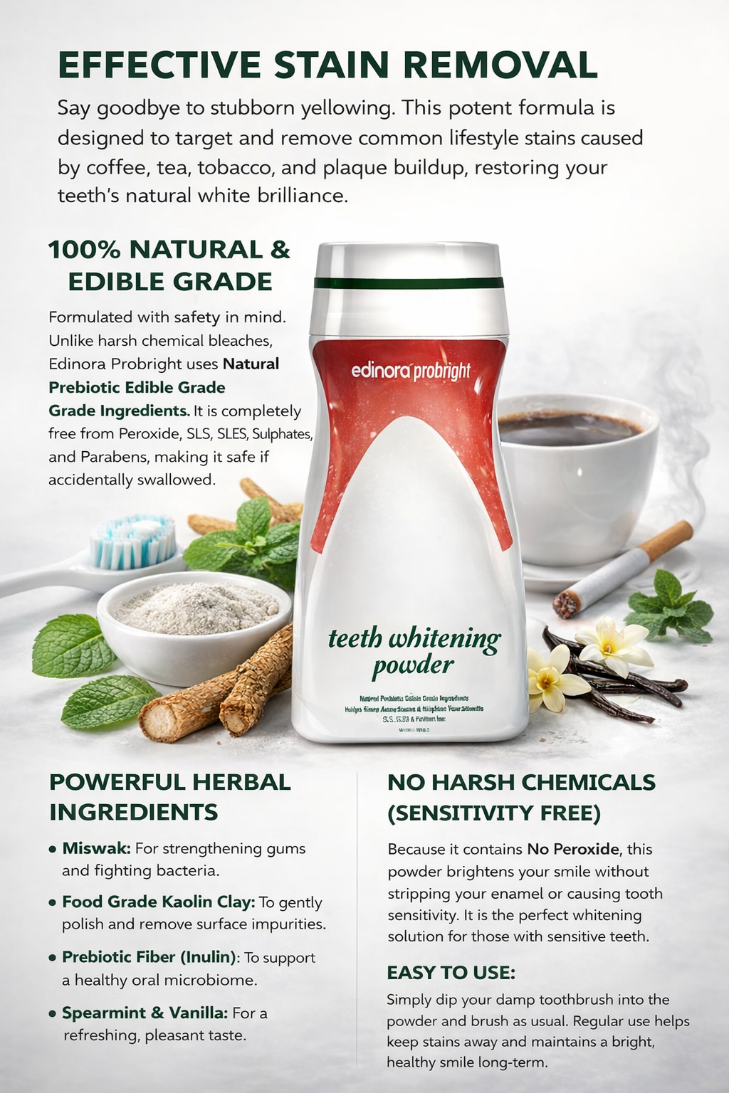 EDINORA Probright Natural Teeth Whitening Powder ( 80. GM )