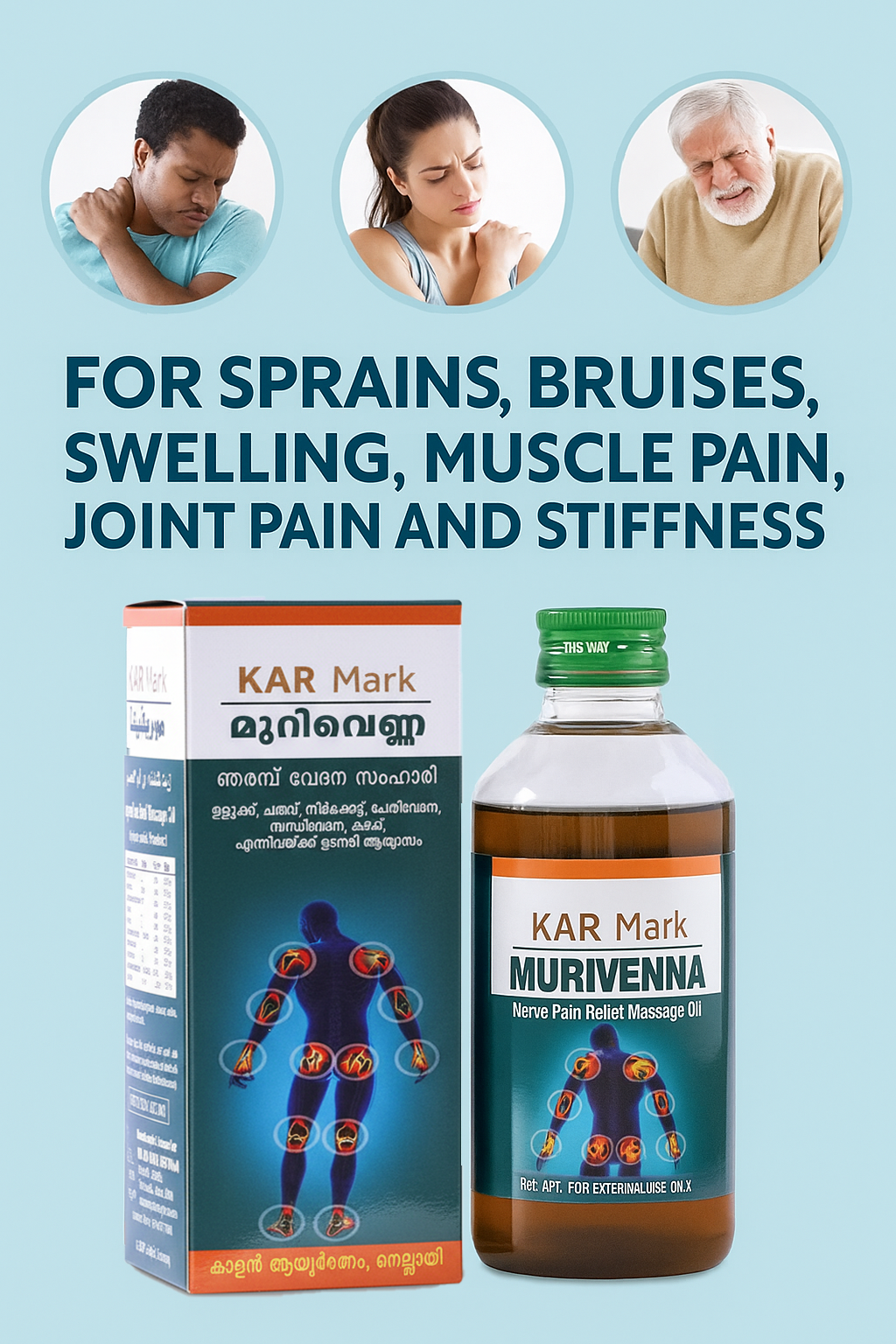 KARMARK Murivenna for Sprains, bruises, swelling, muscle pain, joint pain, and stiffness.