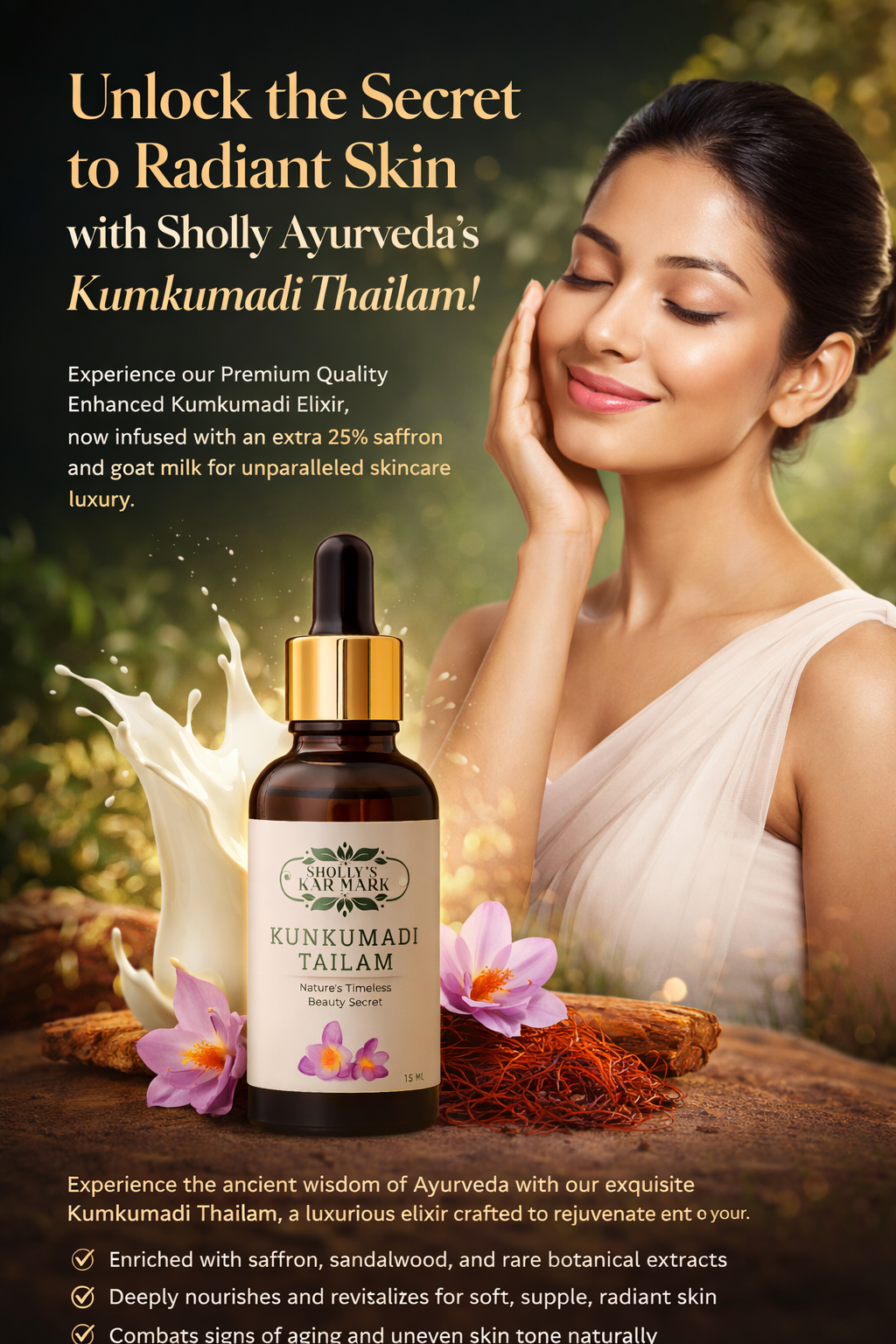 KARMARK Premium Kumkumadi Thailam ( 25% Extra Saffron & Goat Milk ) AYURVEDIC FACE SERUM