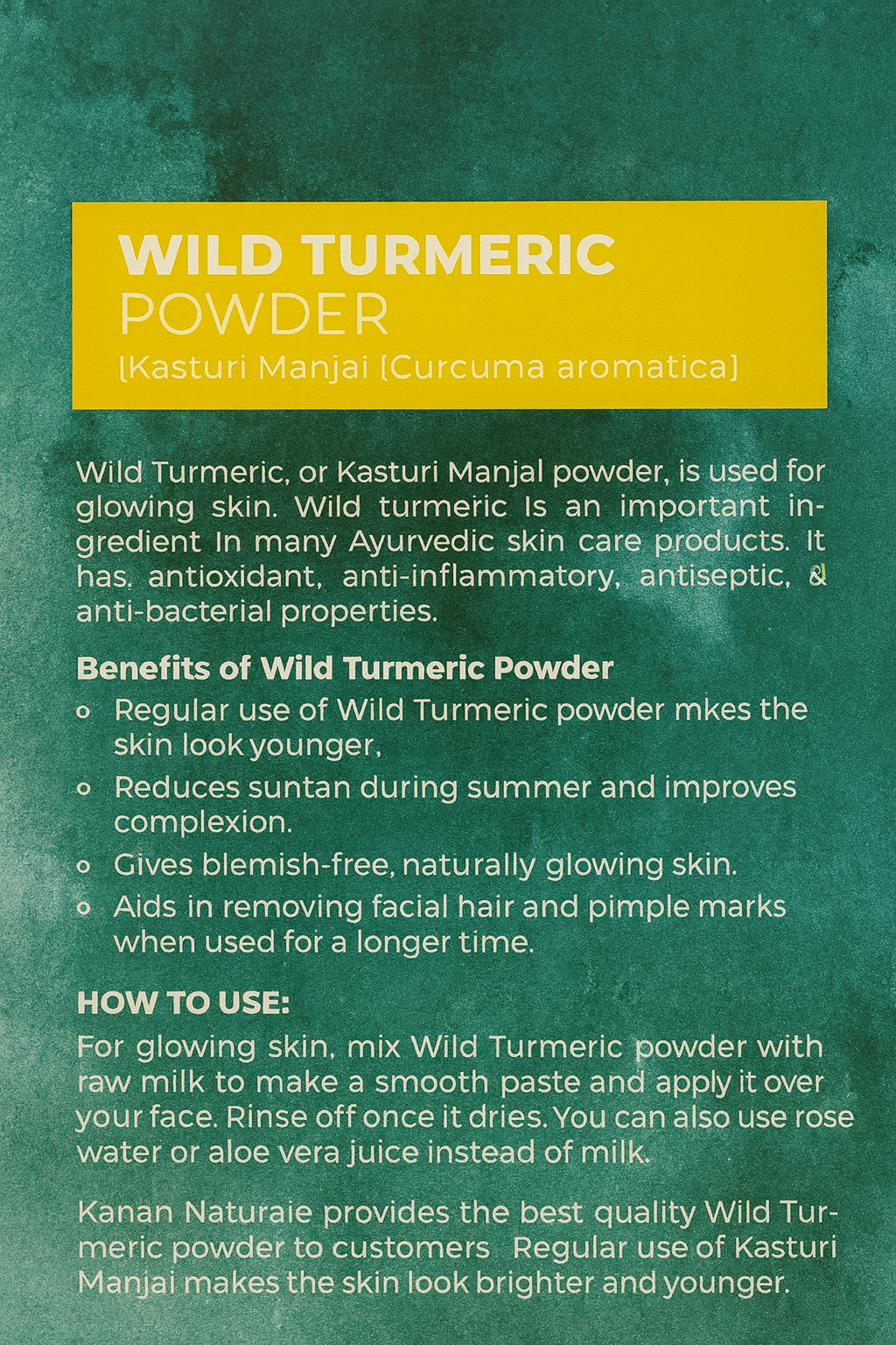 kerala Naturals Wild Turmeric / Kasturi Powder 100 gm