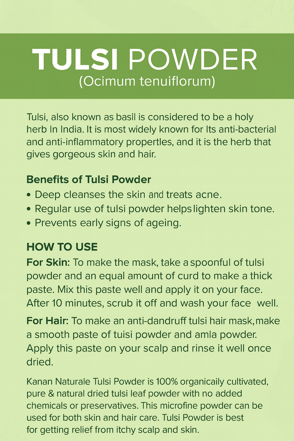 kerala Naturals Tulsi powder 100 gm