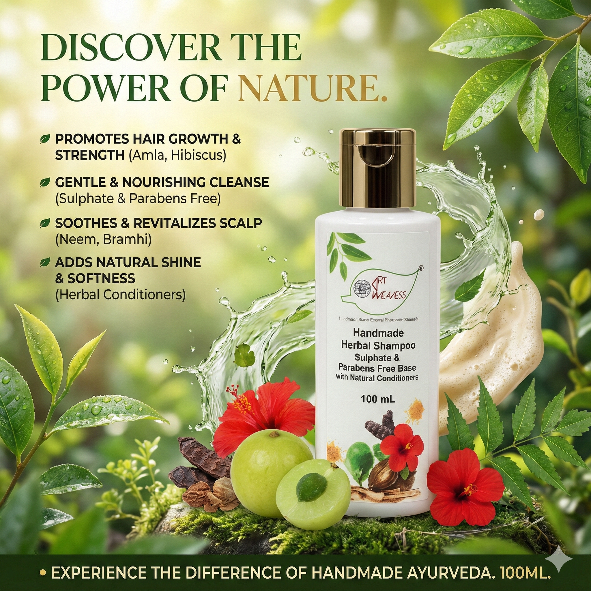 A N W AYURVEDIC HERBAL SHAMPOO SULPHAT AND PARABENS FREE BASE( 100.ML )