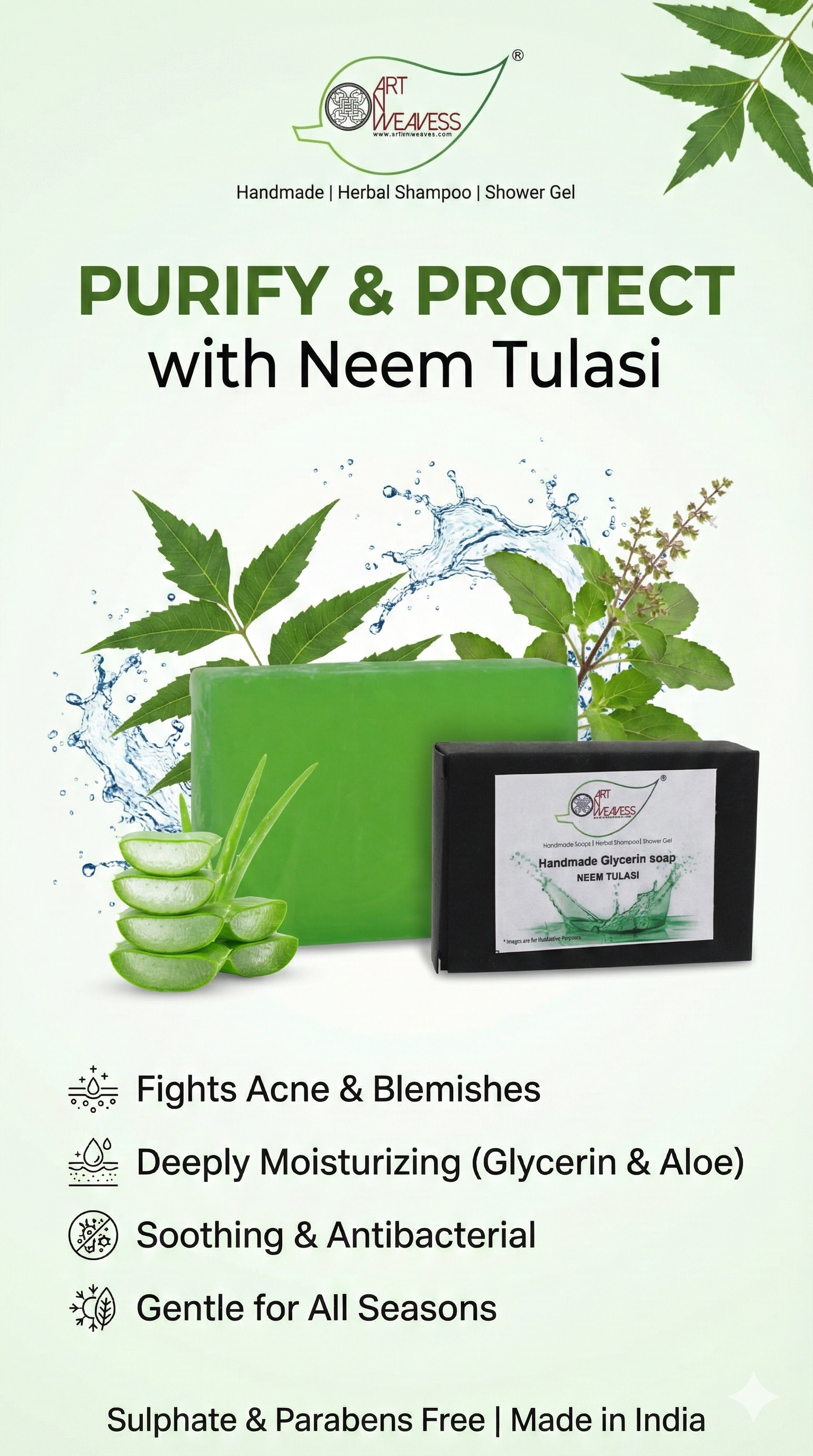 A N W NEEM TULASI GLYCERINE SOAP ( 100. GM )