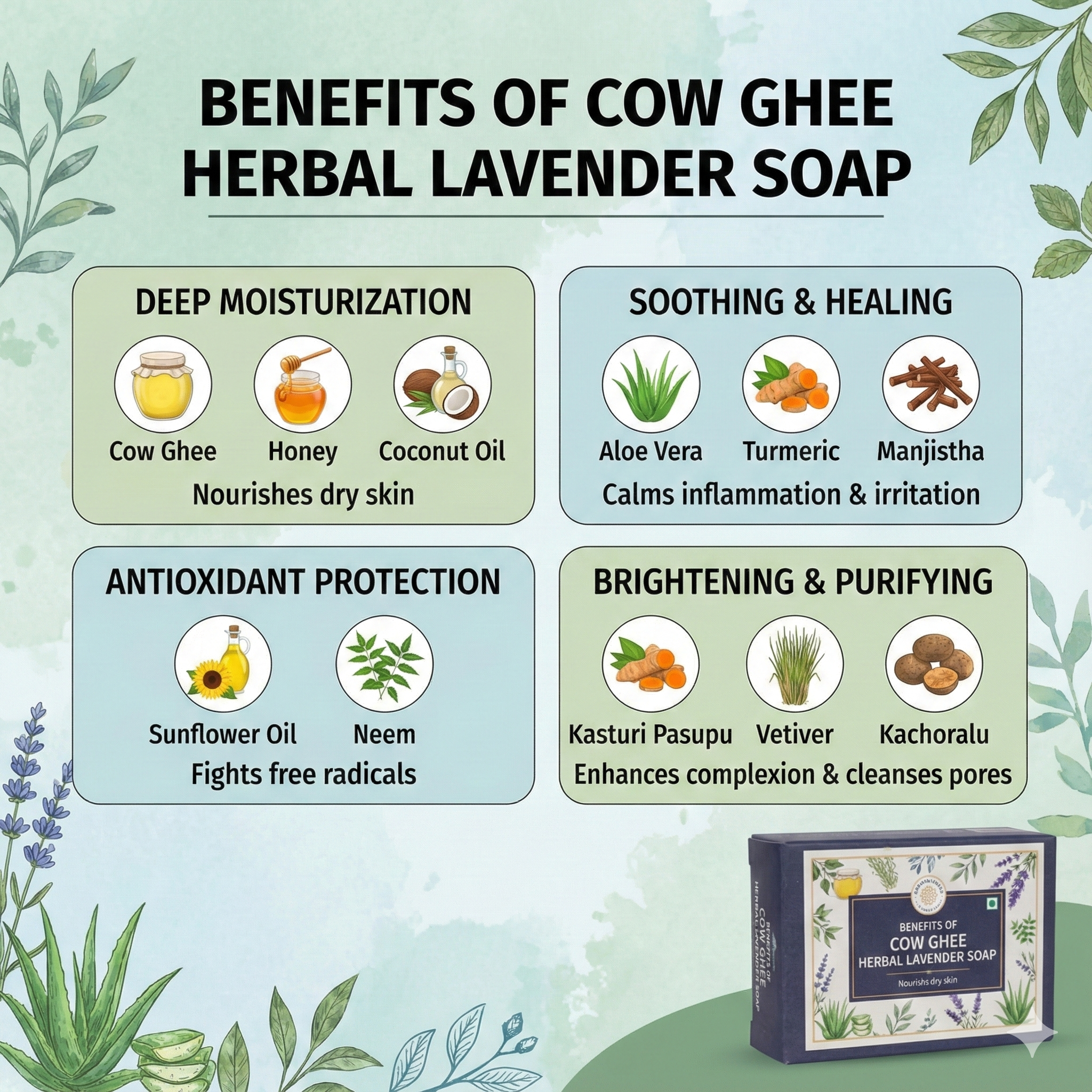 A N W Lavender Cow Ghee Herbal Soap (100.GM)