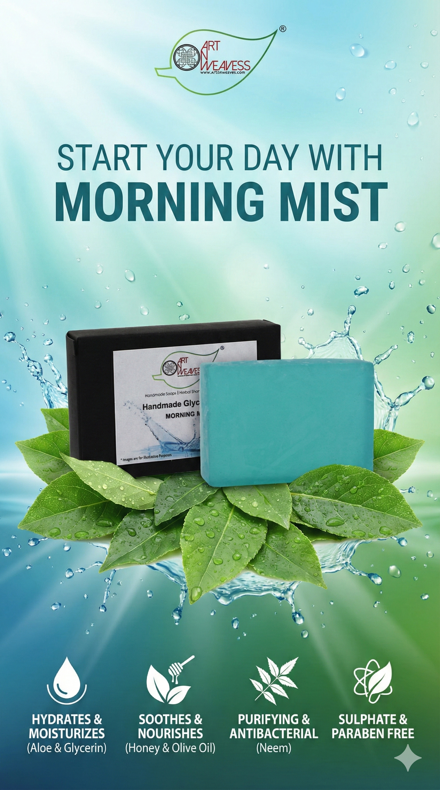 A N W MORNING MIST GLYCERINE SOAP ( 100. GM ) PACK 3
