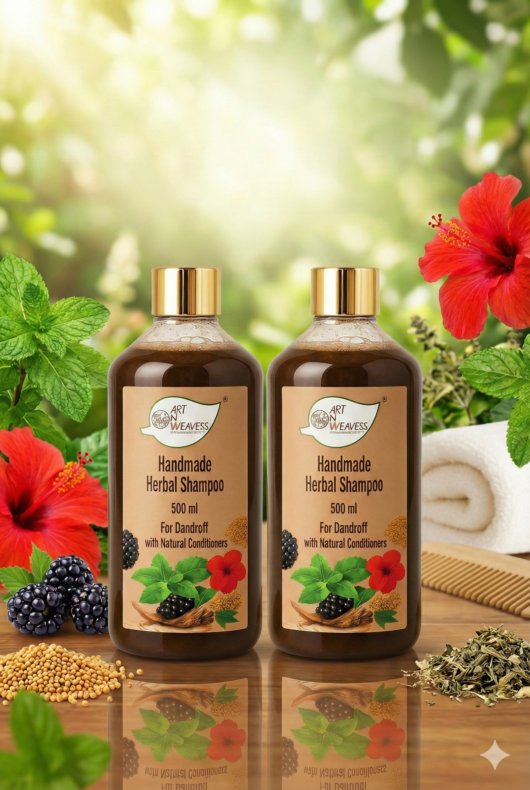 A N W AYURVEDIC HERBAL SHAMPOO ANTI DANDRUFF & SULPHATE FREE ( 500.ML ) PACK 2