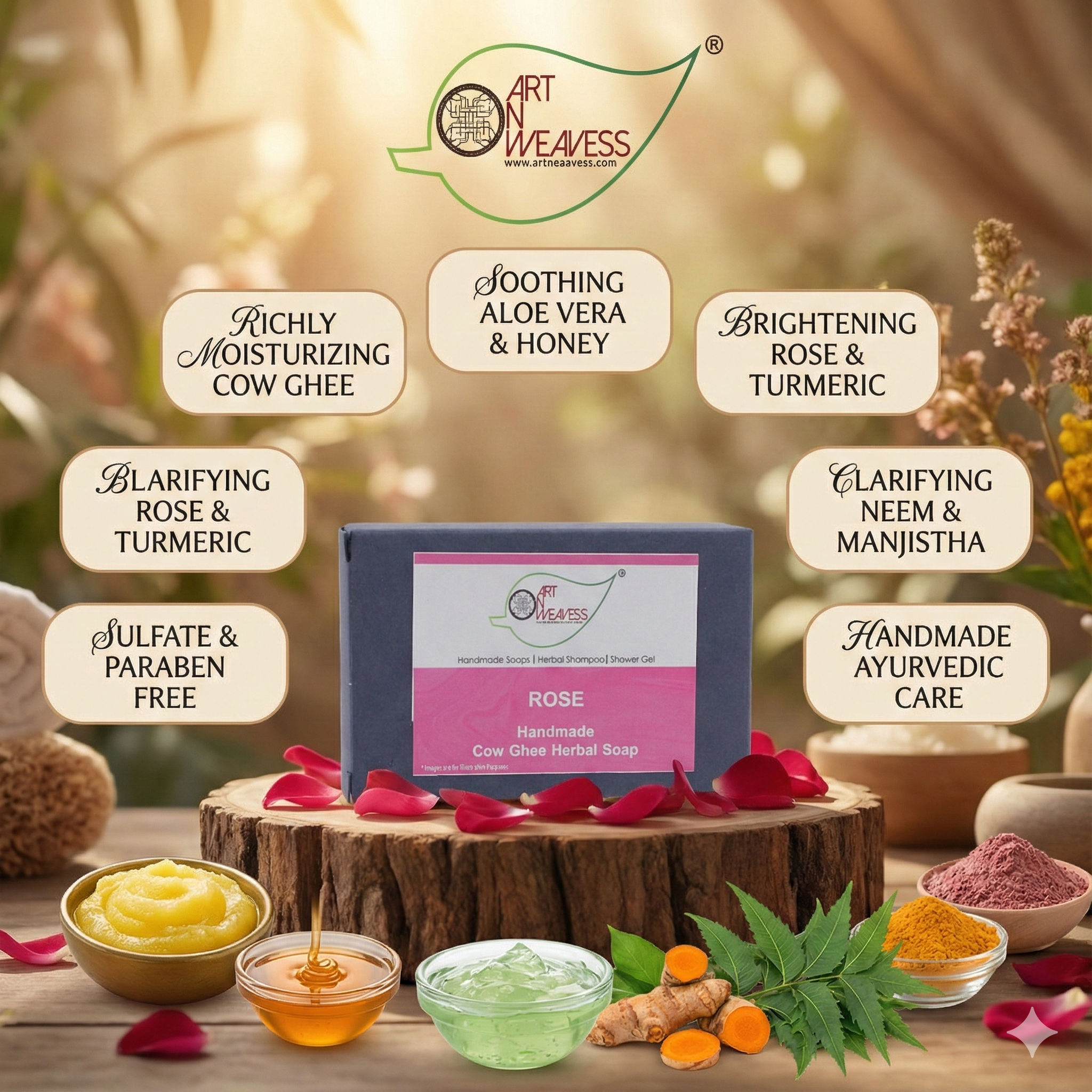 A N W Rose Cow Ghee Herbal Soap (100.GM)