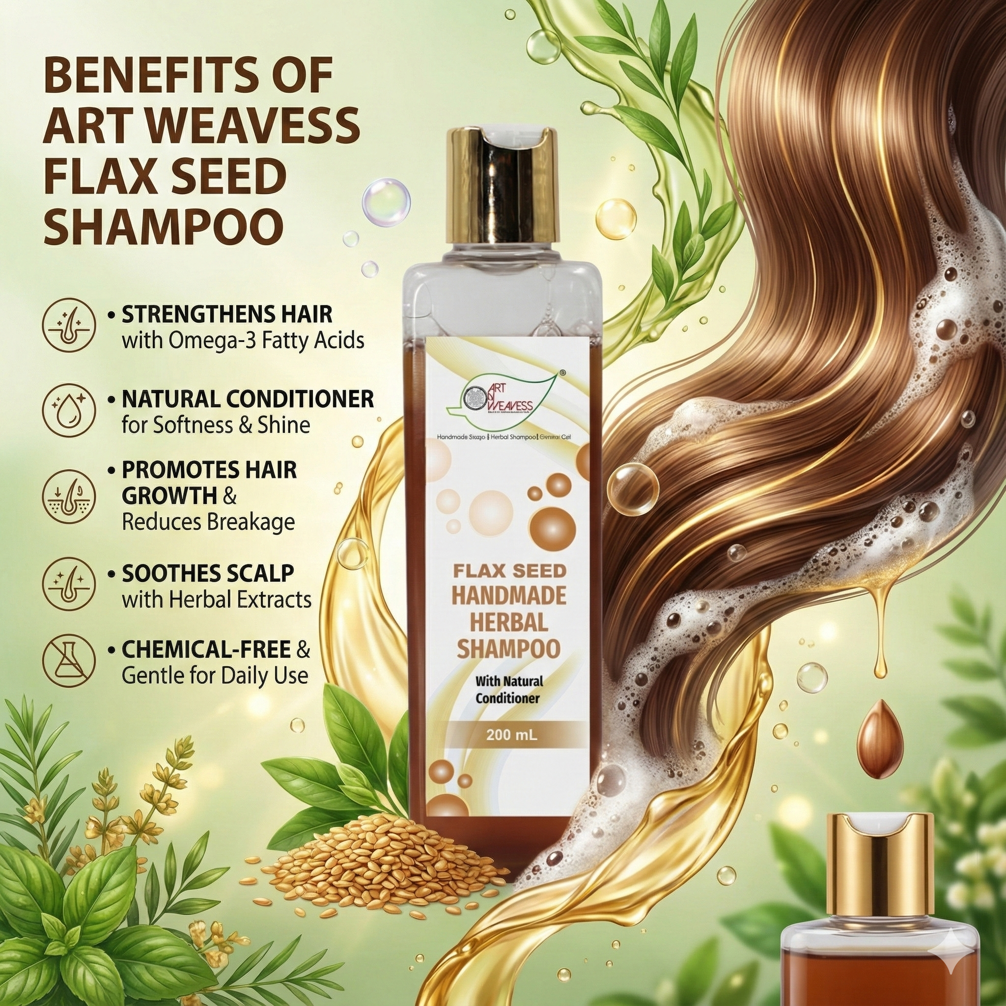 A N W AYURVEDIC HERBAL FLAX SEED GEL EXTRACT SHAMPOO SLES BASED( 200.ML )