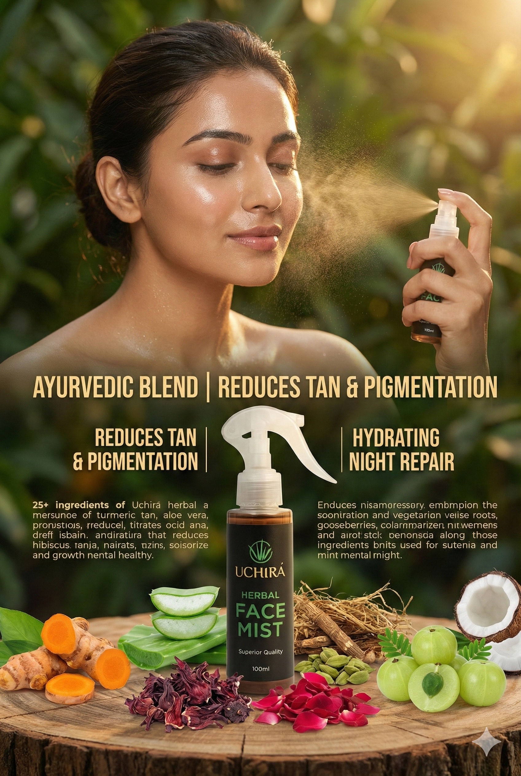 Uchira Herbal Melasma Remover Powder – Rediscover Your Flawless Glow + Uchira Herbal Face Mist Natural Skin Toner