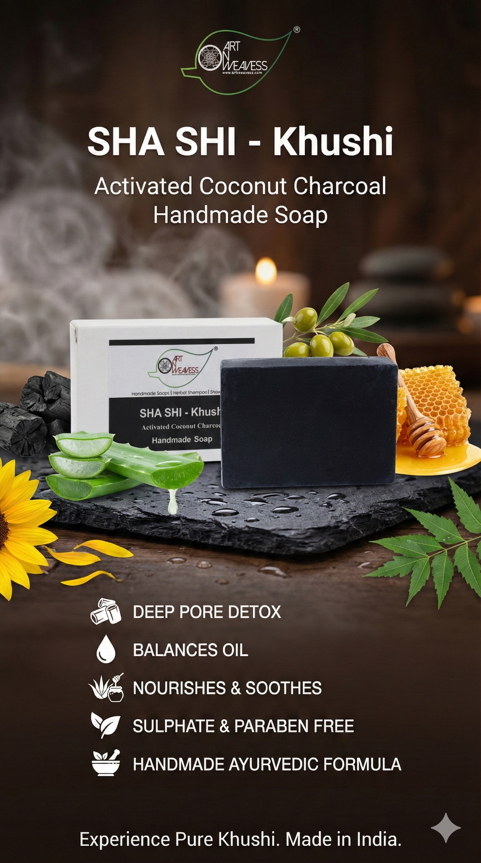 A N W (NON TPT) GLYCERIN CHARCOAL KHUSHI SOAP ( 100.GM ) PACK 3