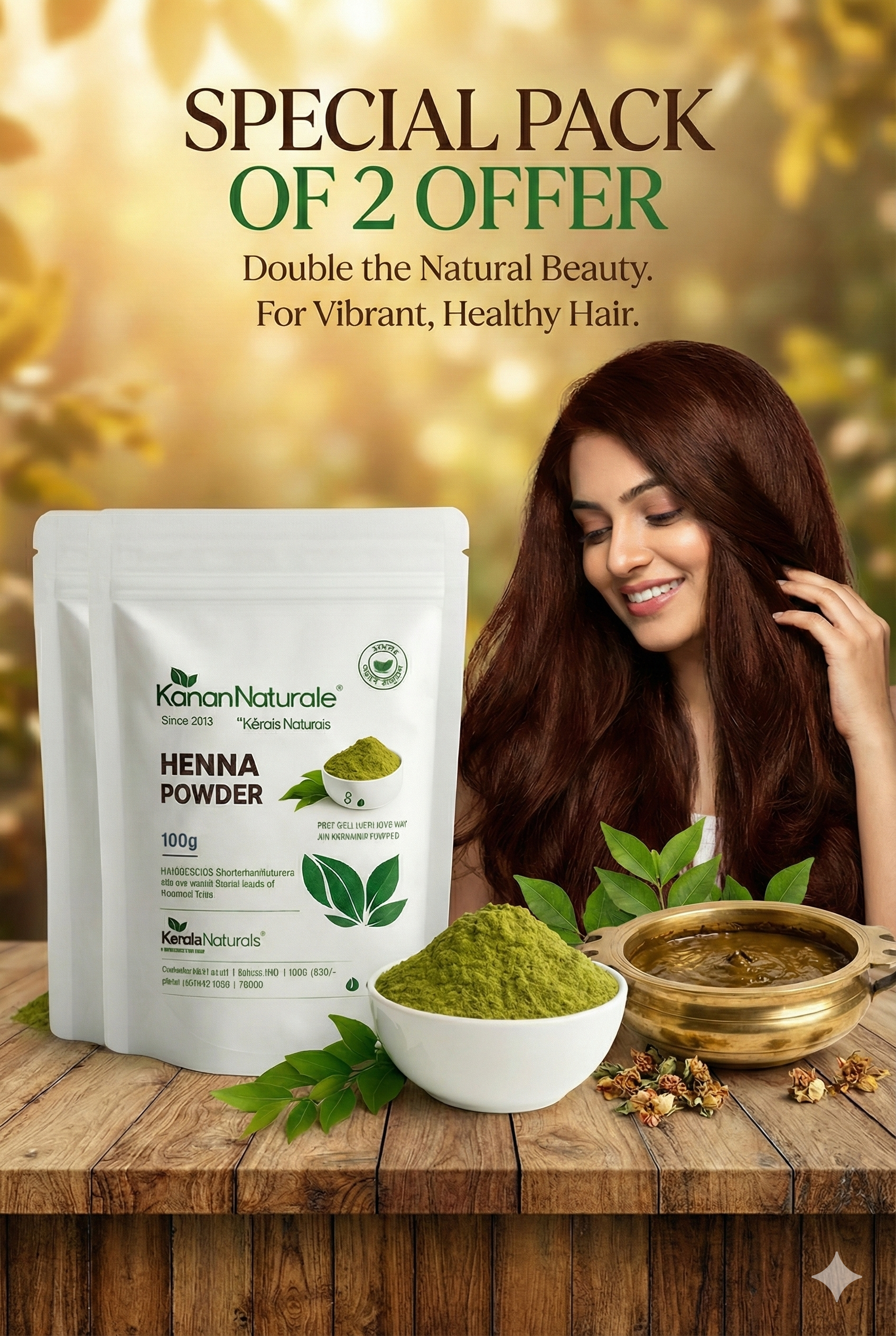 KERALA NATURALS POWDER'S Henna Powder – 100 gm PACK 2