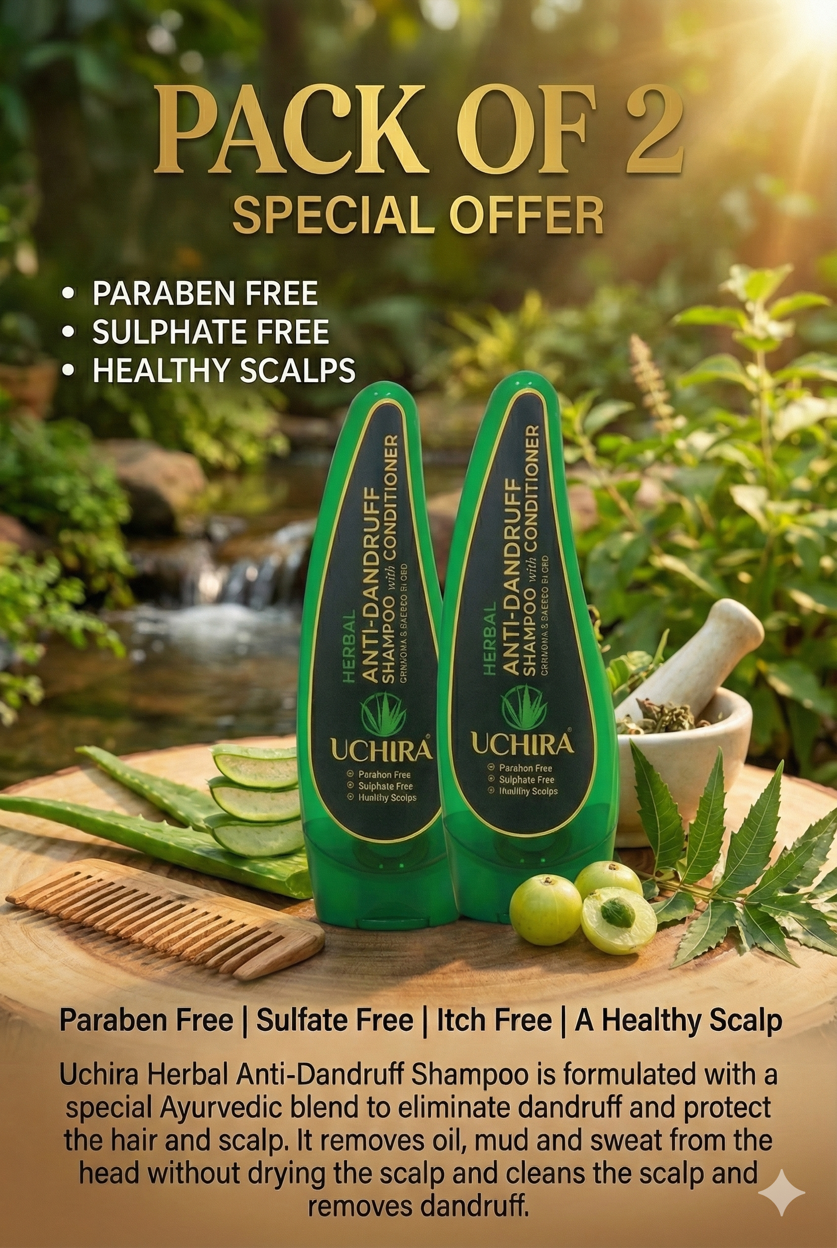 UCHIRA HERBAL ANTI-DANDRUFF SHAMPOO WITH CONDITIONER. ( 150. ML ) PACK 2