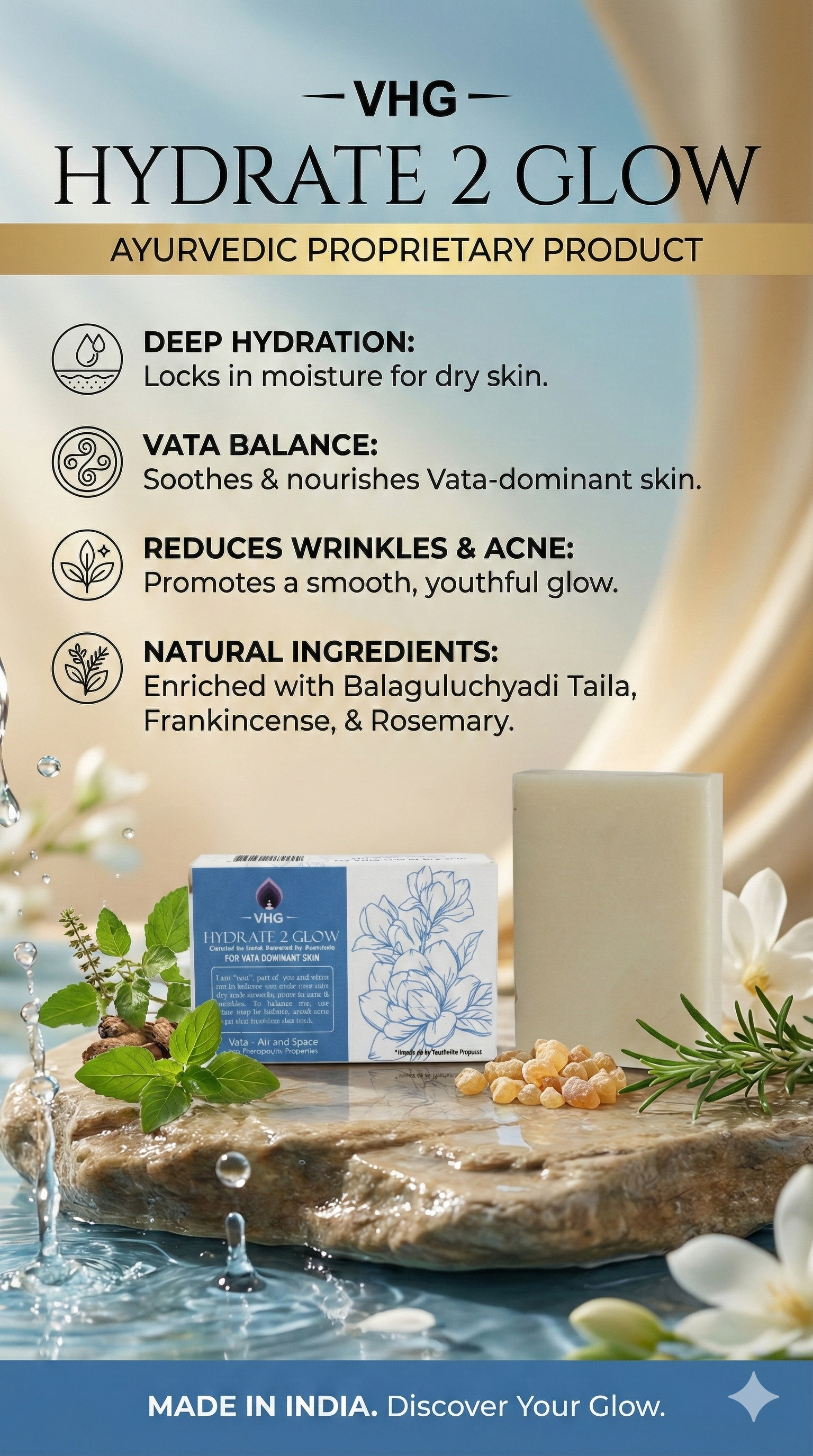 A N W MEDICATED SOAP  ( VATA ) - FOR DRY SKIN - BLUE ( 100. GM ) PACK 3