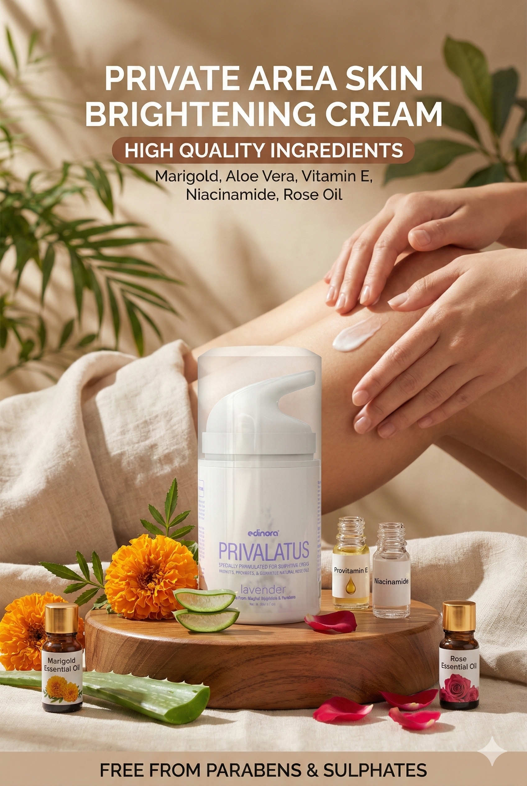Edinora Privalatus Natural Private areas Skin Whitening Cream | Underarm Brightening Cream | Vitamin E, Niacinamide, Shea Butter | Lavender |
