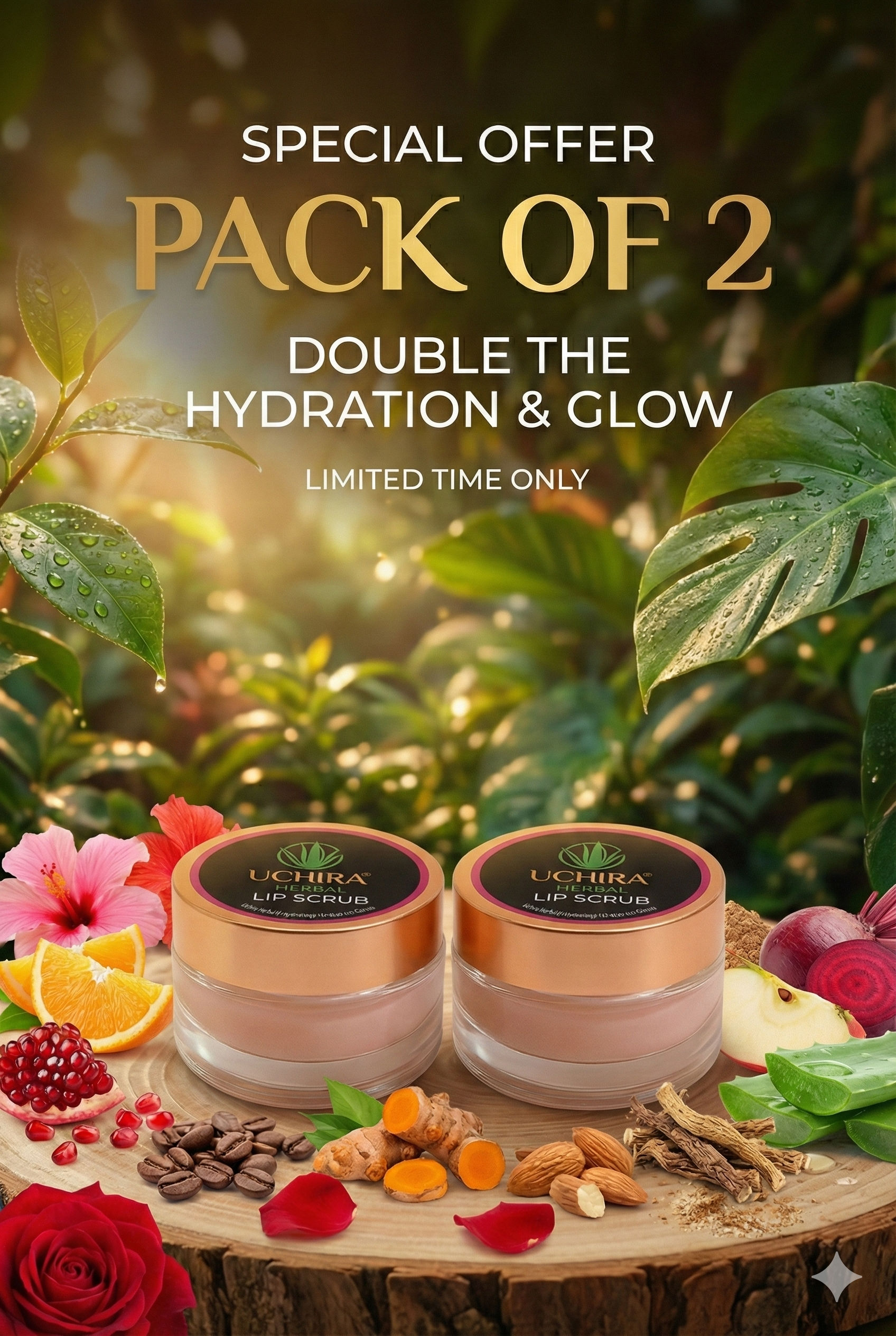 UCHIRA HERBAL LIP SCRUB. PACK 2