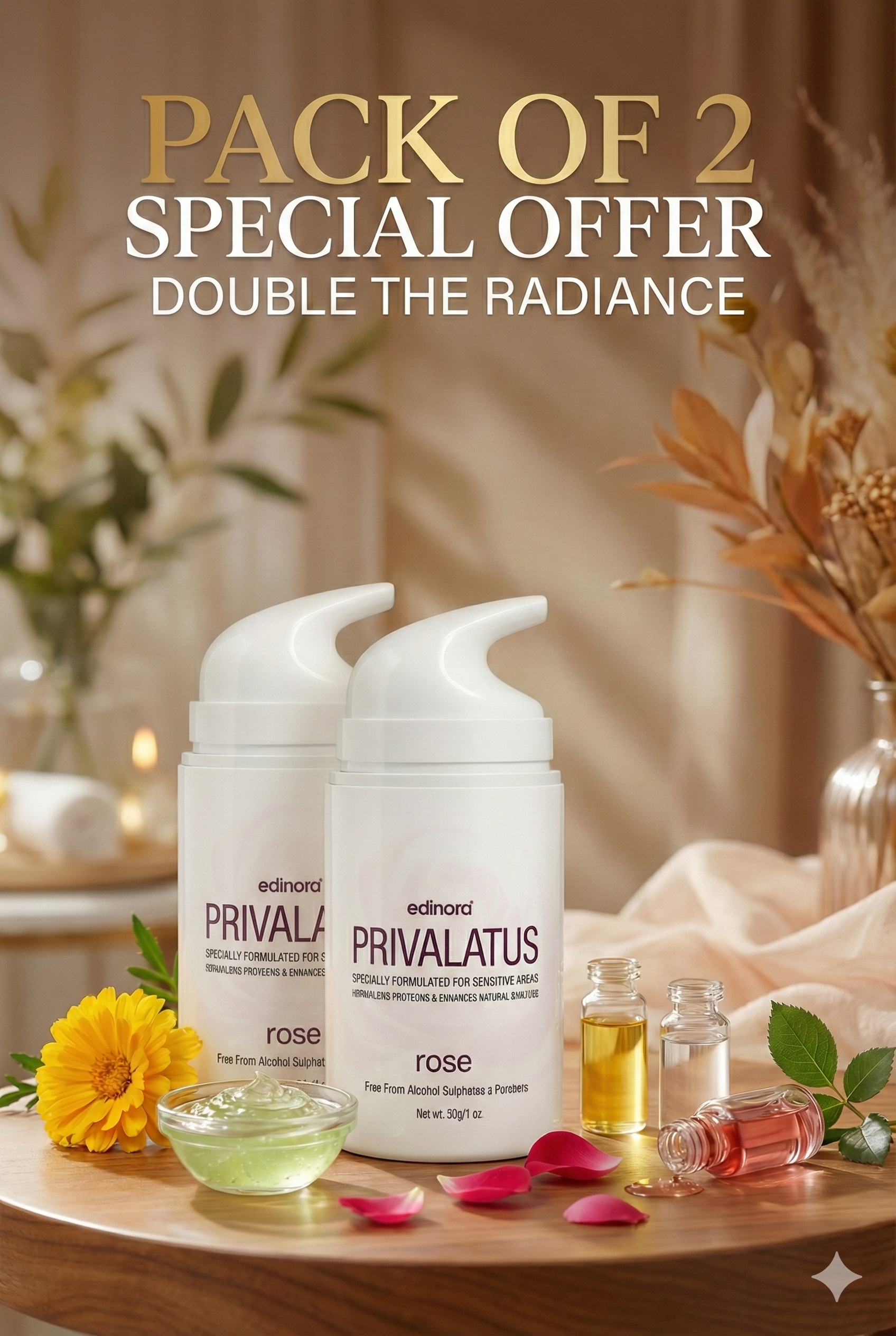 Edinora Privalatus Natural Private areas Skin Whitening Cream ROSE 50.GM PACK 2