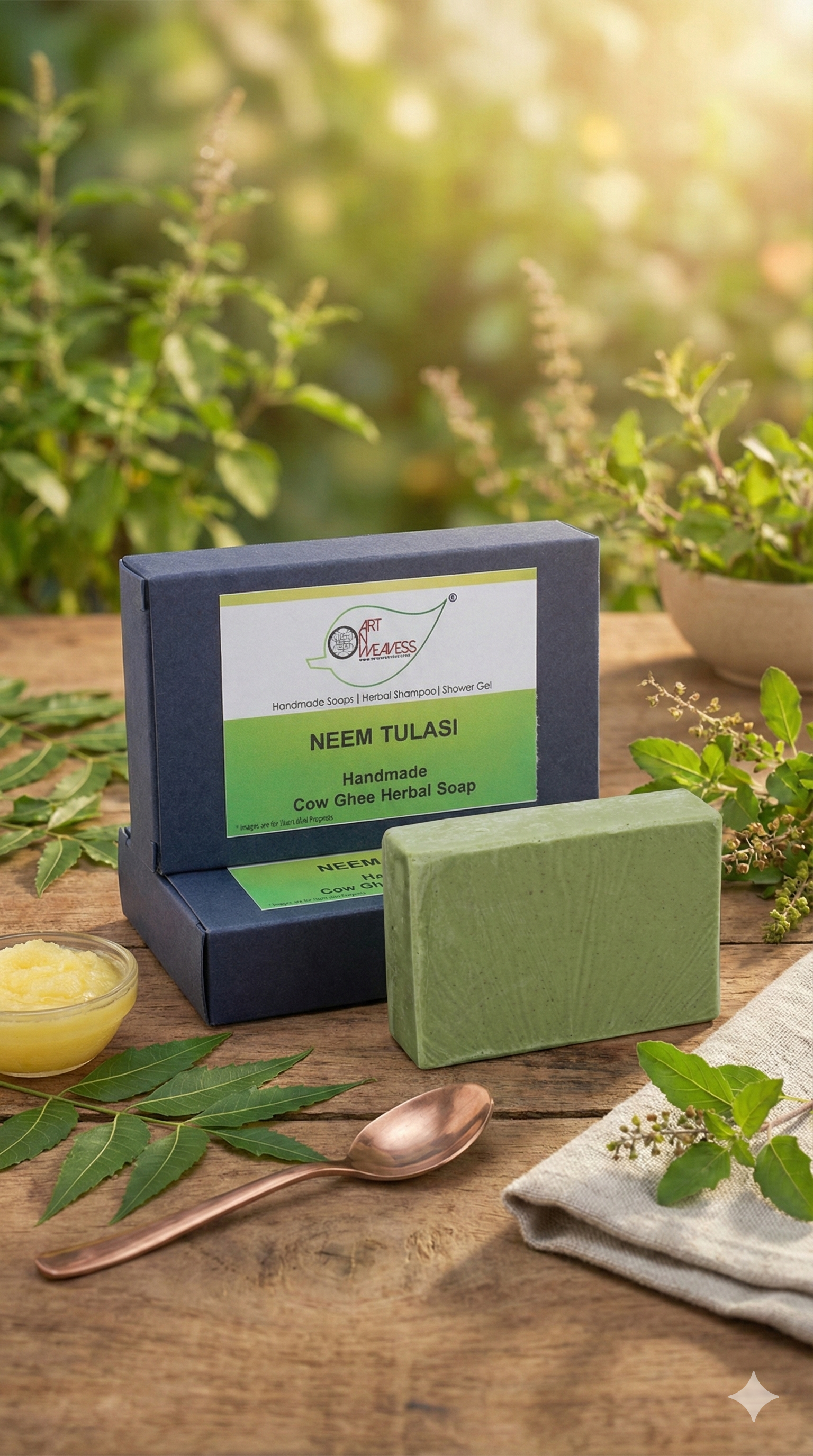 A N W Neem Tulasi Cow Ghee Herbal Soap (100.GM) PACK 3