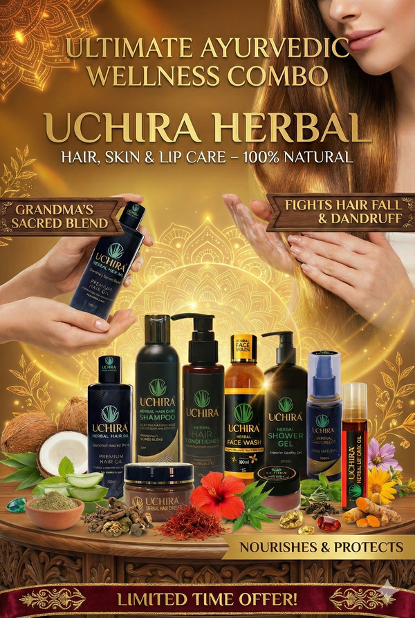 UCHIRA The Royal Ayurvedic Collection: 10-Step Ultimate Herbal Care Kit Grandma’s Sacred Blend for Total Hair, Skin, & Lip Rejuvenation