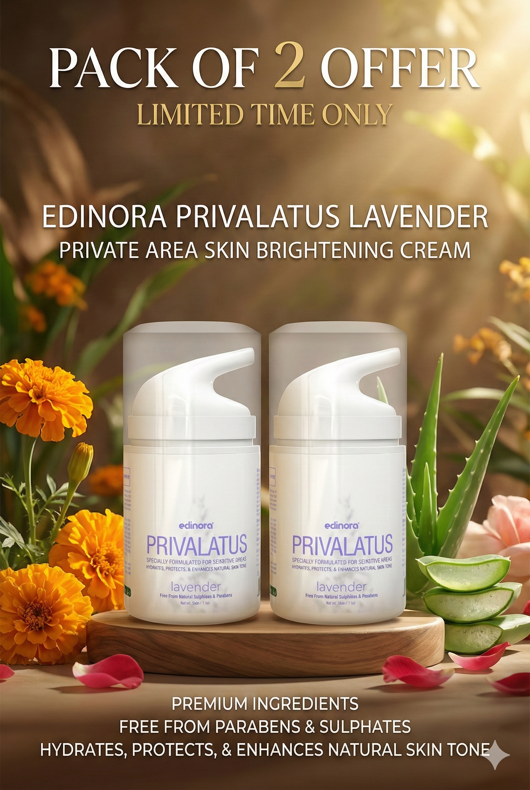 Edinora Privalatus Natural Private areas Skin Whitening Cream Lavender pack 2