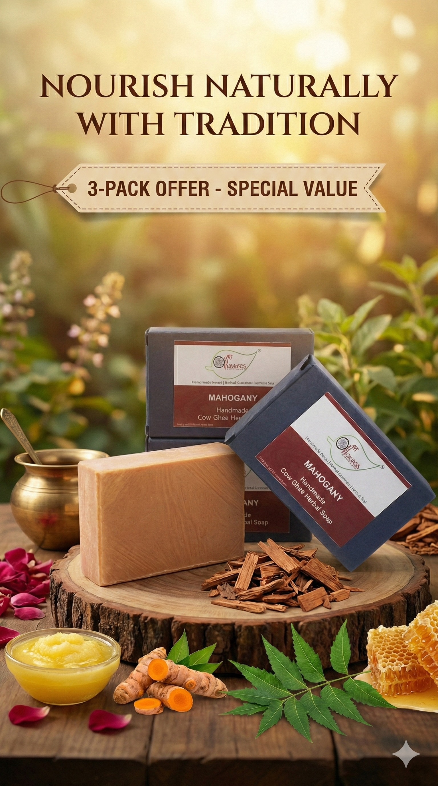 A N W Mahogany Cow Ghee Herbal Soap ( 100 GM) PACK 3