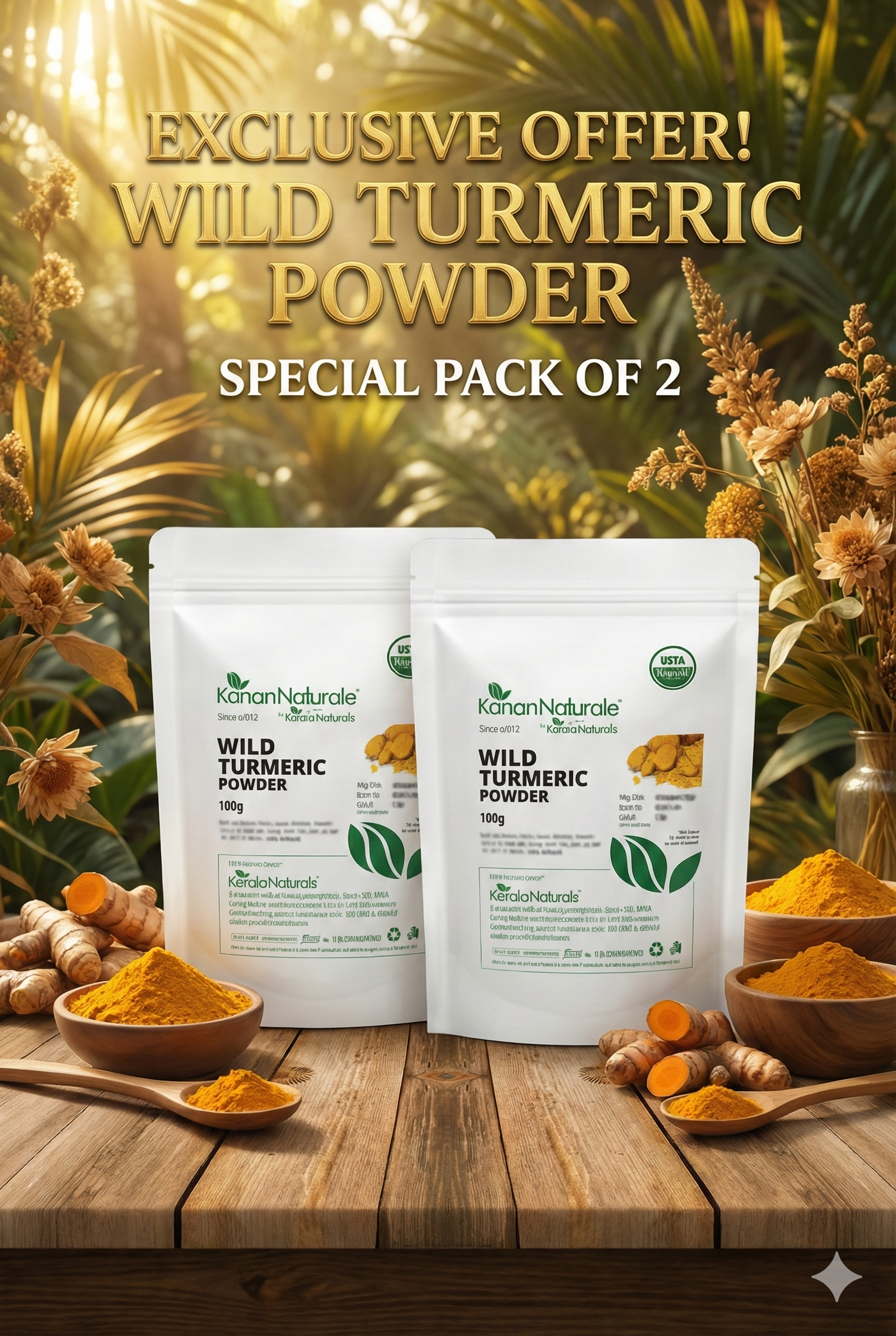 kerala Naturals Wild Turmeric / Kasturi Powder 100 gm PACK 2