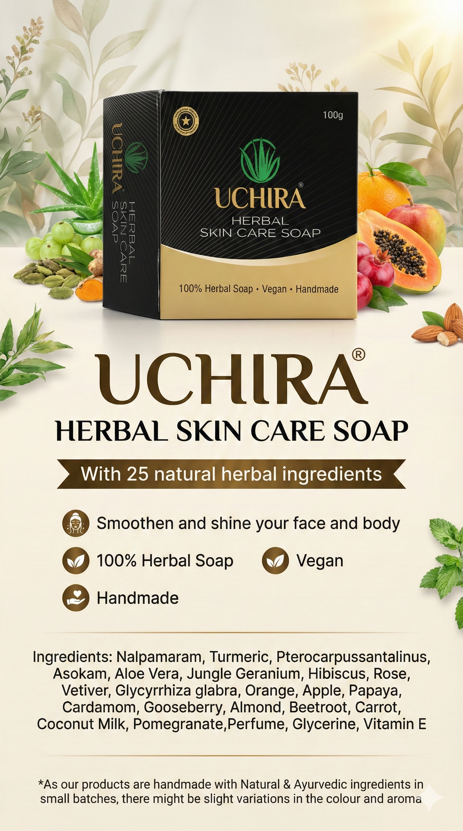 UCHIRA HERBAL SKIN CARE SOAP ( 100.gm ) PACK 3