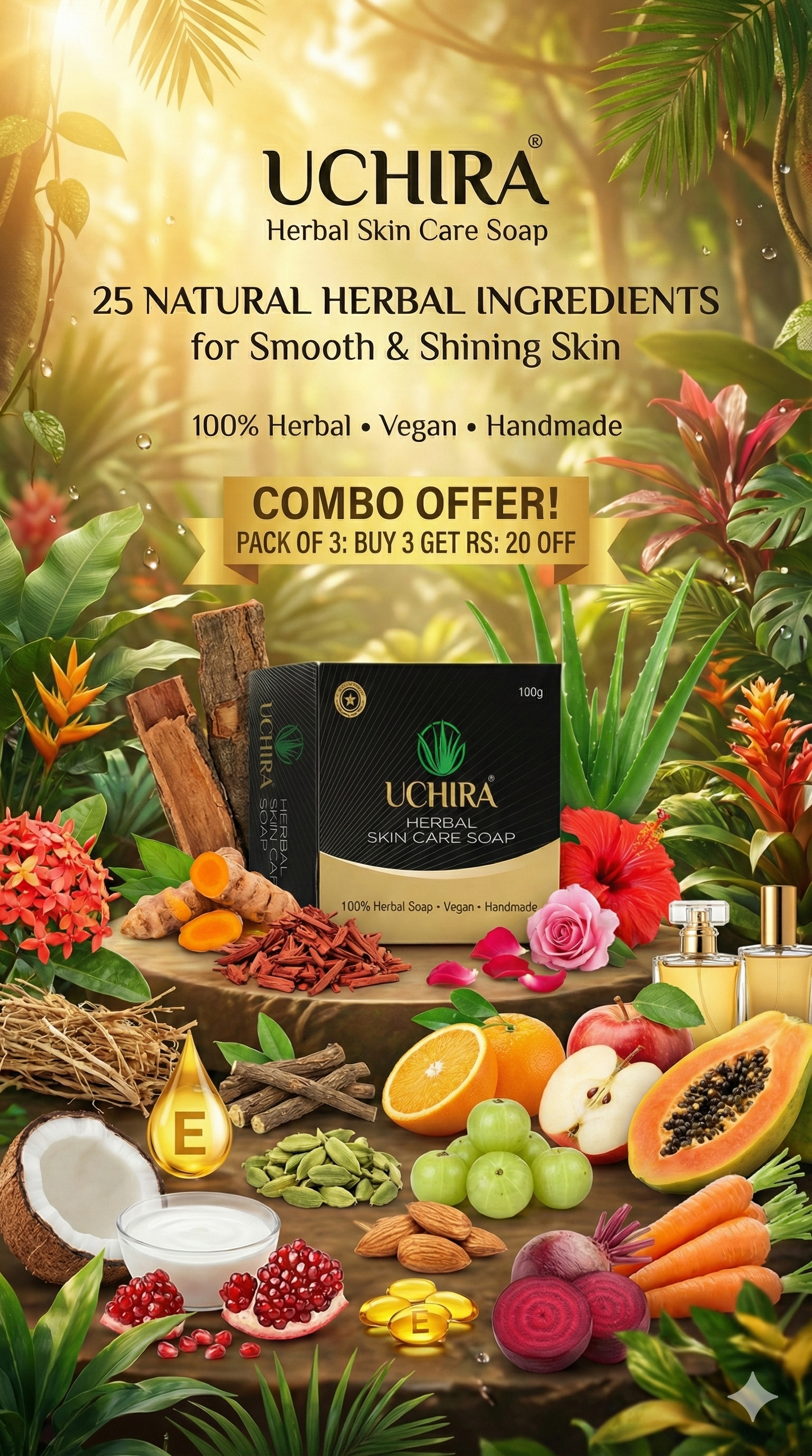 UCHIRA HERBAL SKIN CARE SOAP ( 100.gm ) PACK 3