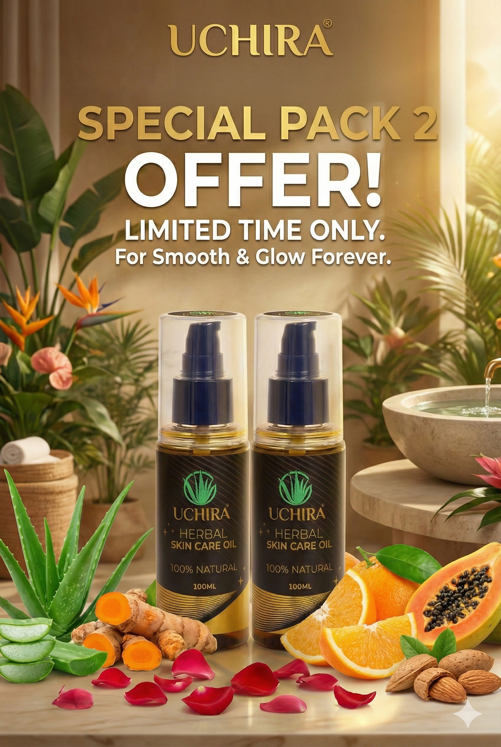 UCHIRA HERBAL SKIN CARE OIL ( 100. ML ) PACK 2