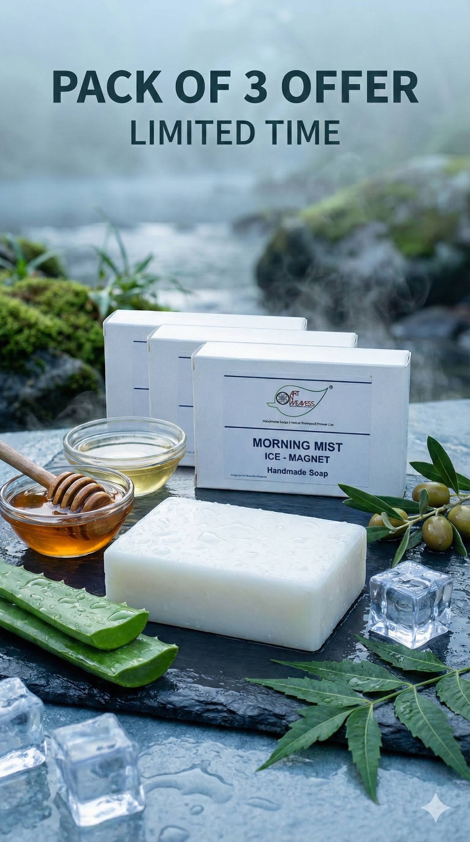 A N W (NON TPT) GLYCERIN MORNING MIST ICE SOAP. ( 100.GM ) PACK 3