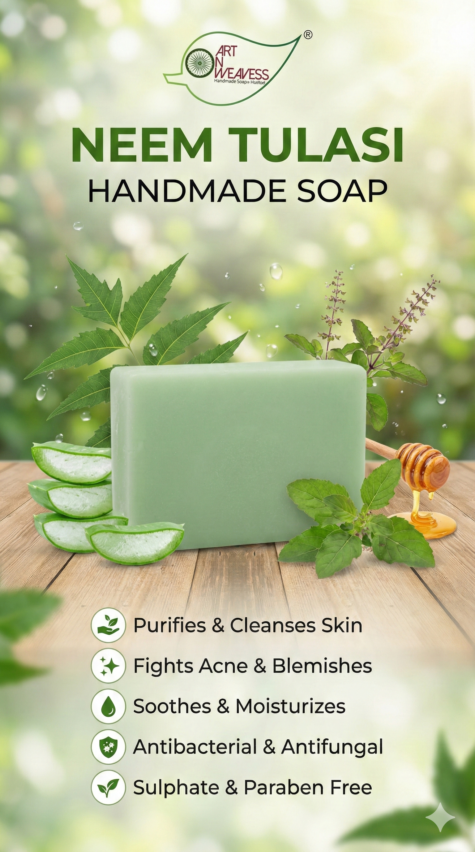 A N W (NON TPT) GLYCERIN MOGRA NEEM THULASI SOAP ( 100. GM)