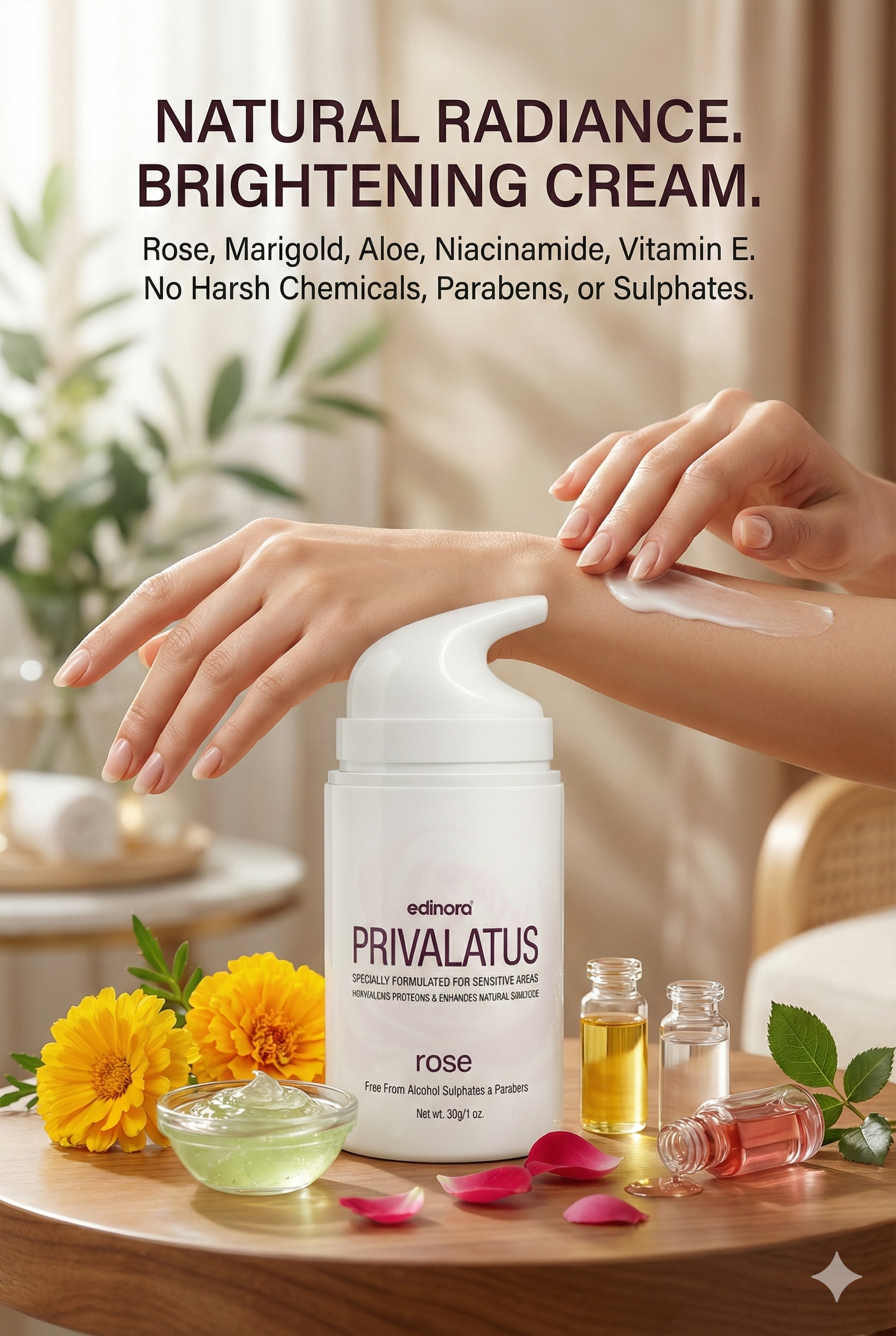 Edinora Privalatus Natural Private areas Skin Whitening Cream | Underarm Brightening Cream | with Vitamin E, Niacinamide, Shea Butter | Rose | 50g