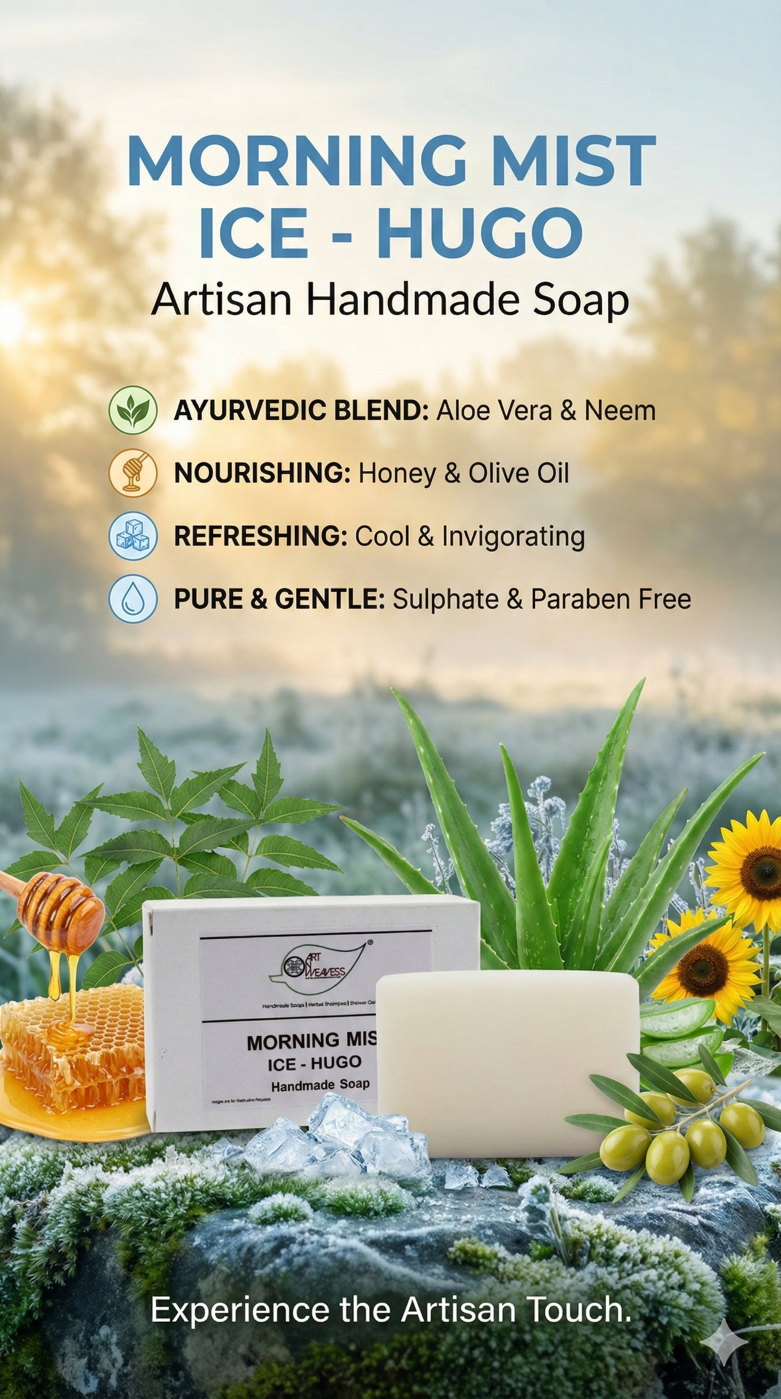 A N W (NON TPT) GLYCERIN MORNING MIST HUGO SOAP. ( 100.GM ) PACK 3