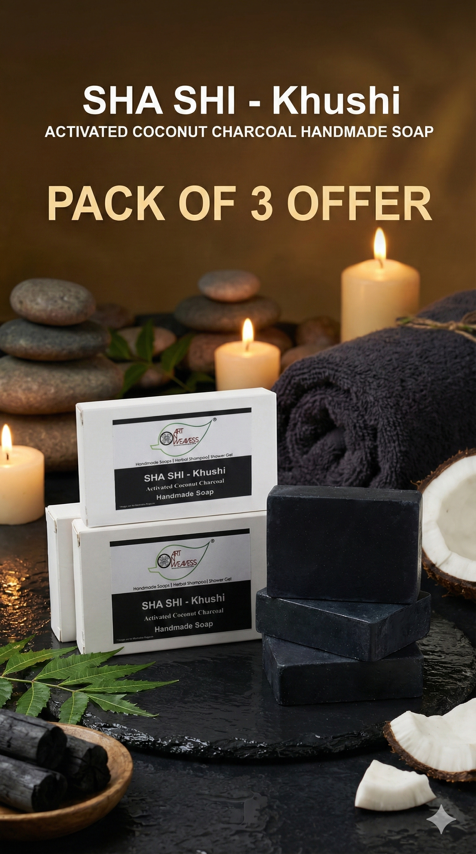 A N W (NON TPT) GLYCERIN CHARCOAL KHUSHI SOAP ( 100.GM ) PACK 3