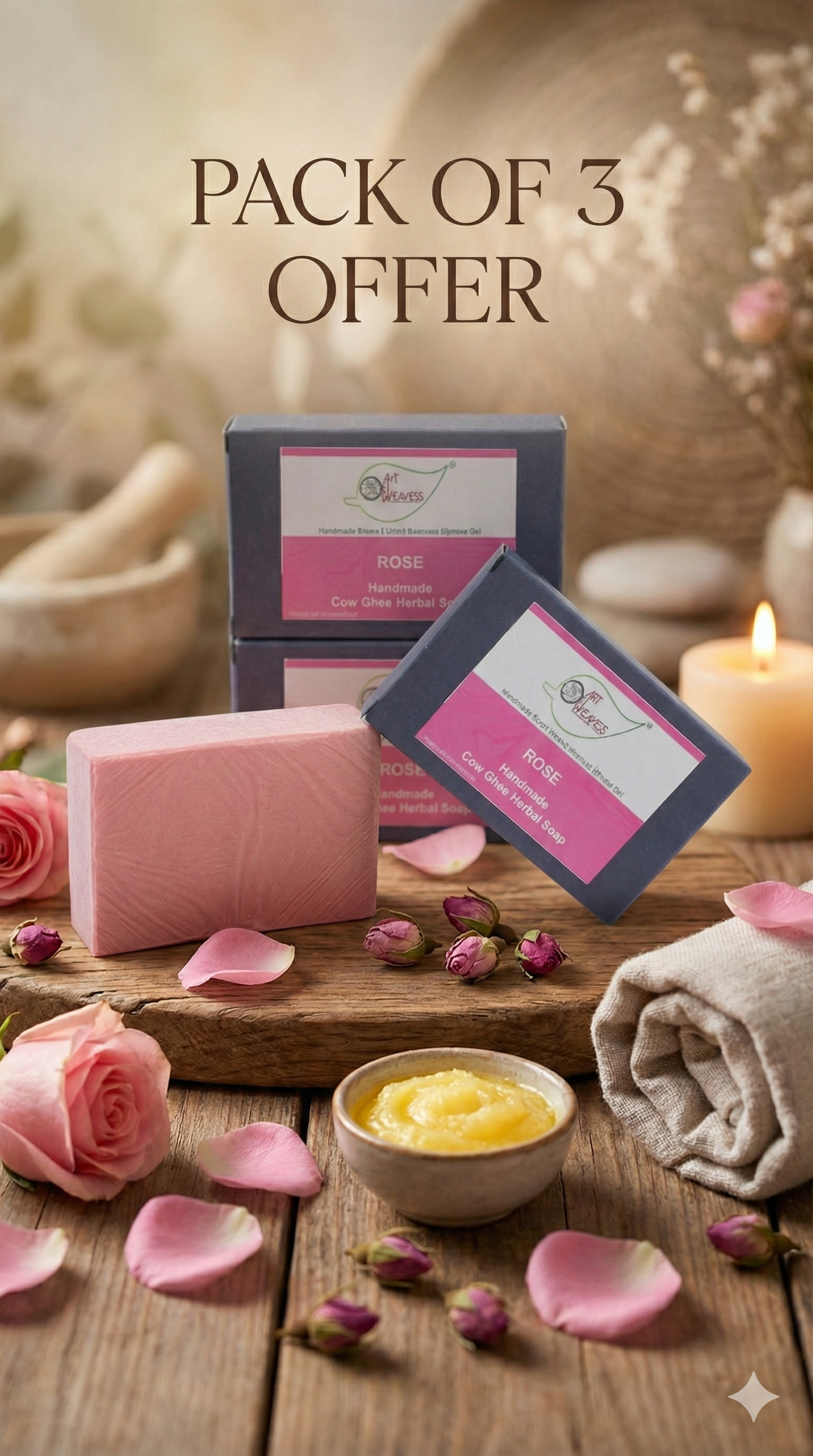 A N W Rose Cow Ghee Herbal Soap (100.GM) PACK 3