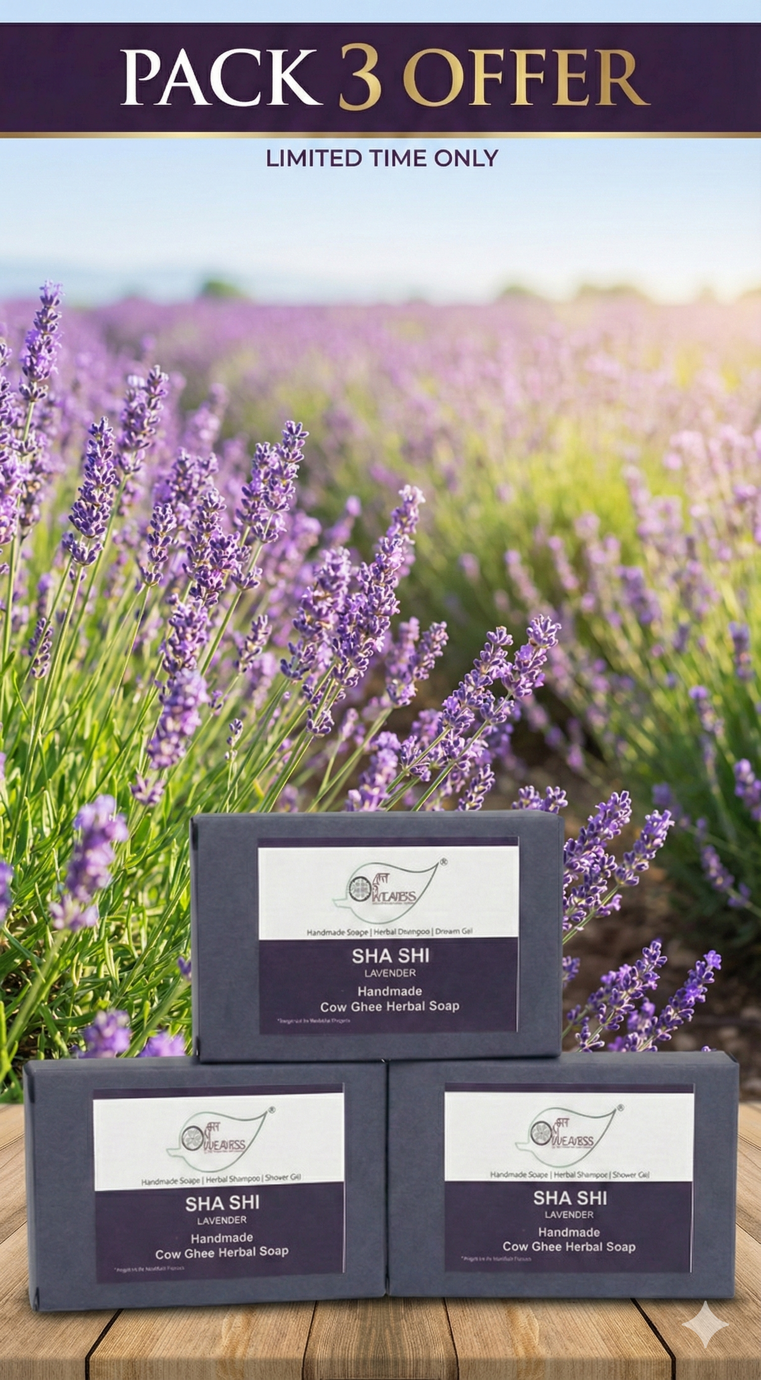 A N W Lavender Cow Ghee Herbal Soap (100.GM) PACK 3