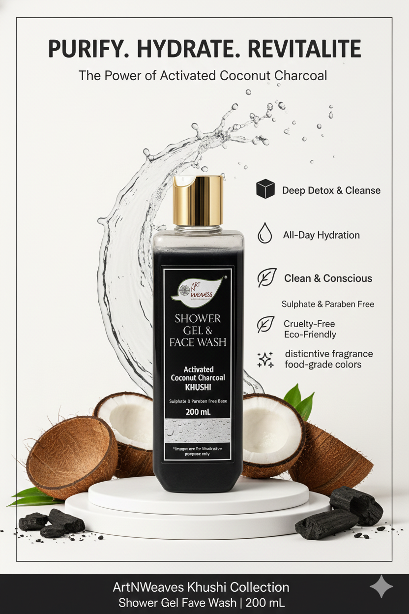 A N W KHUSHI CHARCOAL SHOWER GEL ( 200. ML ) PACK 2