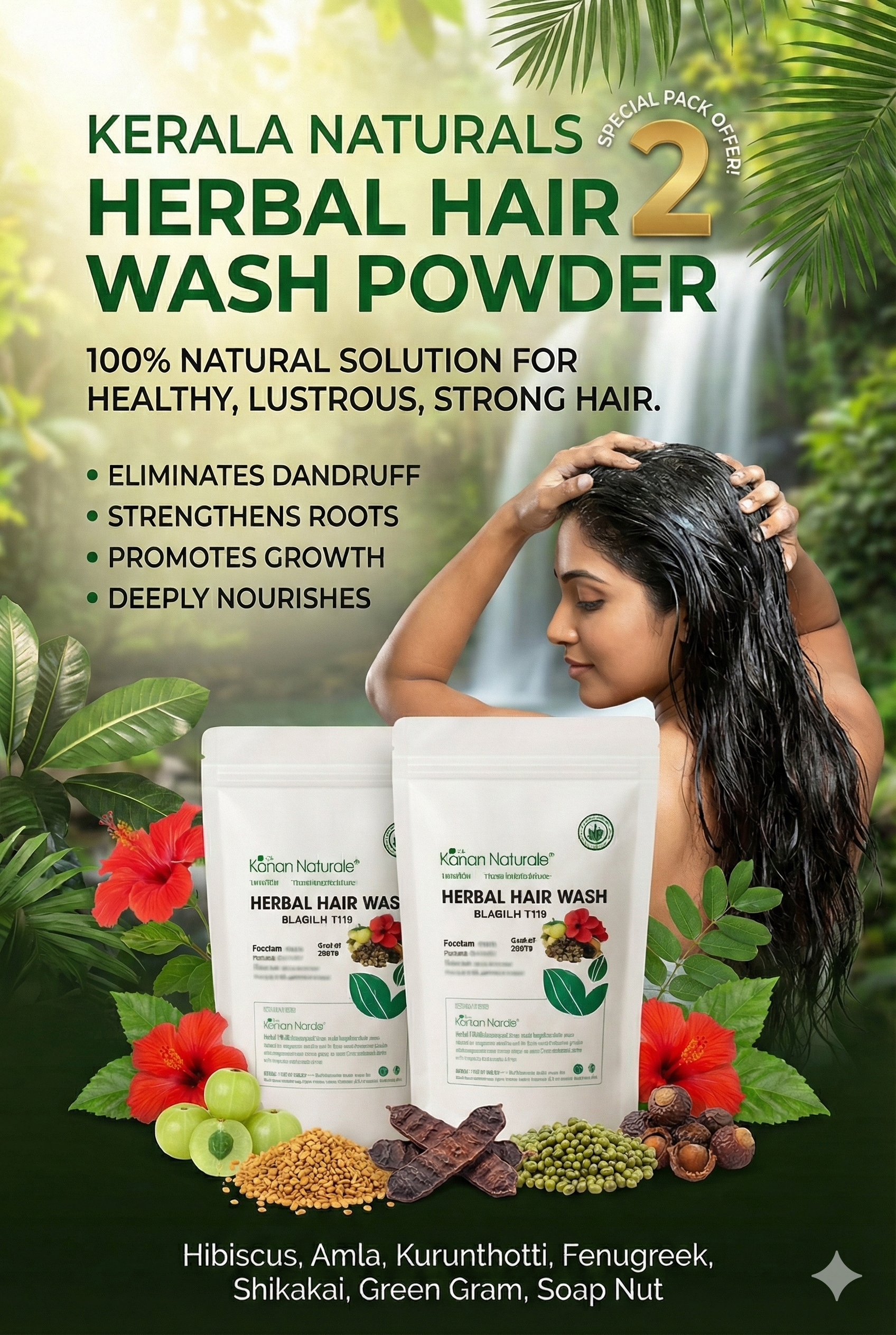 KERALA NATURAL'S  Ayur thali – Herbal Hair wash Powder 100 gm PACK 2