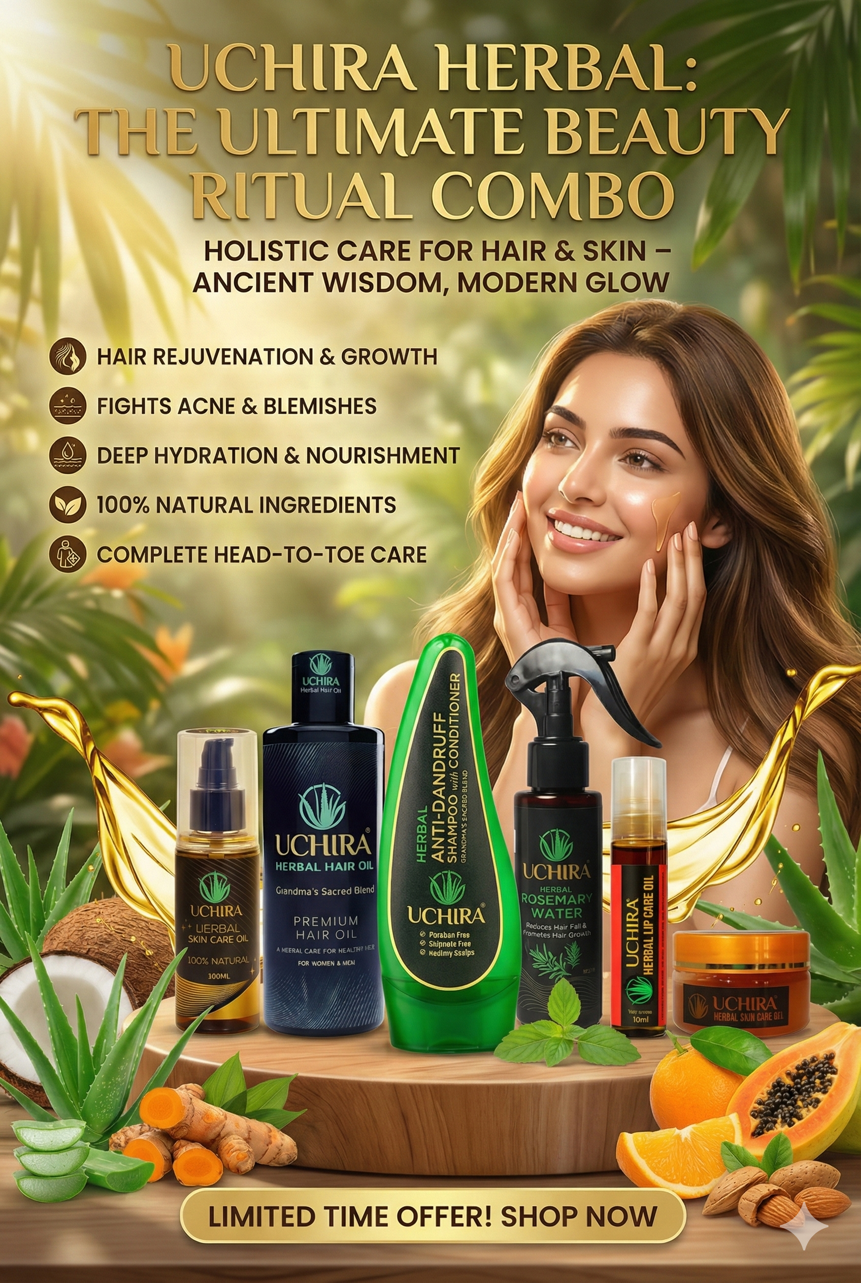 Uchira Herbal Combo Pack HAIR + SKIN +LIP