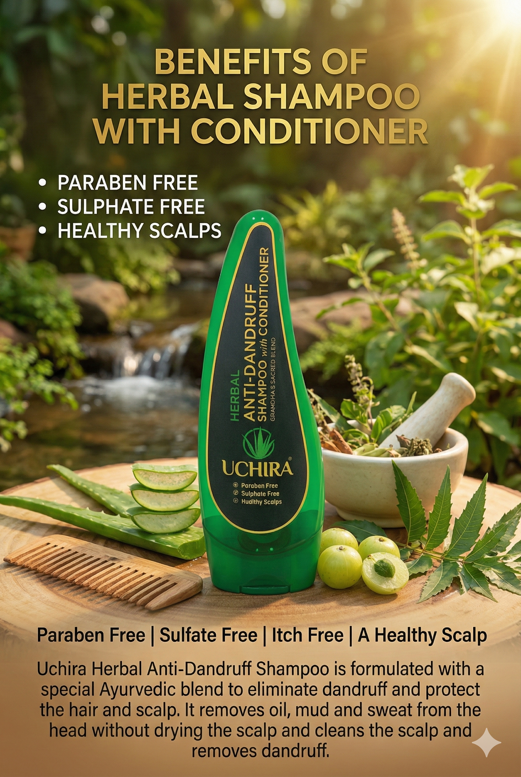 UCHIRA HERBAL ANTI-DANDRUFF SHAMPOO WITH CONDITIONER. ( 150. ML ) PACK 2