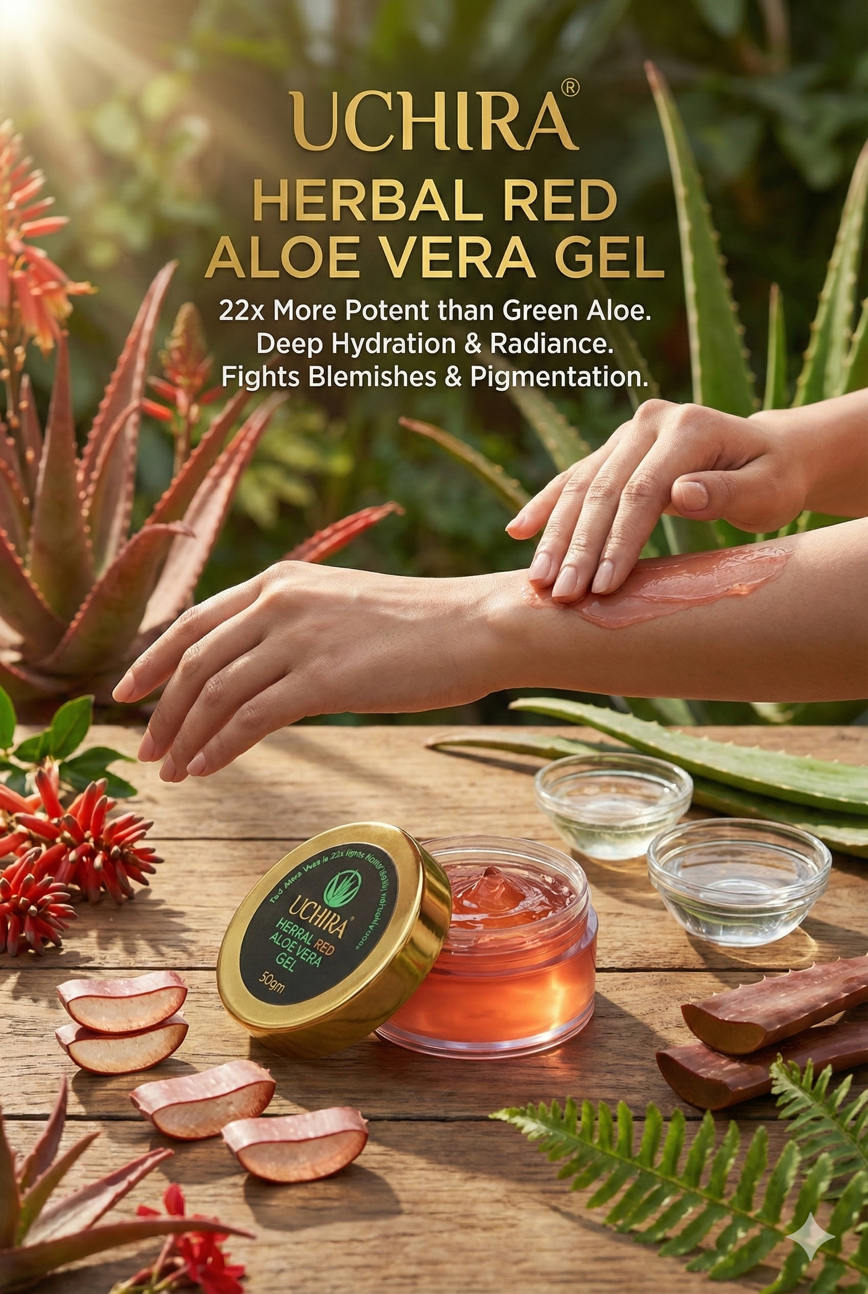 UCHIRA Herbal Red Aloe Vera Gel – 22x More Potent Hydration & Glow PACK 2