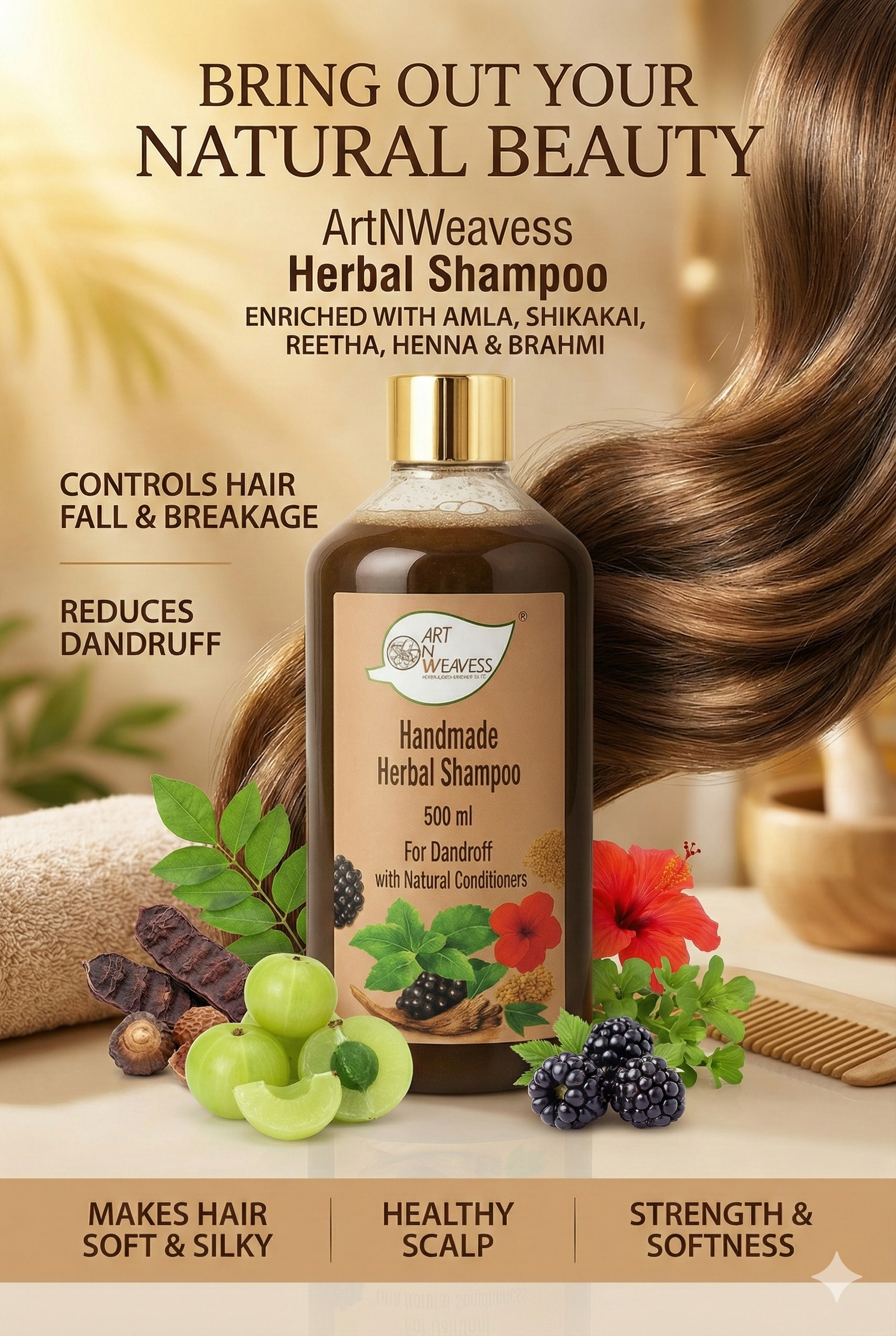 A N W AYURVEDIC HERBAL SHAMPOO ANTI DANDRUFF & SULPHATE FREE ( 500.ML )