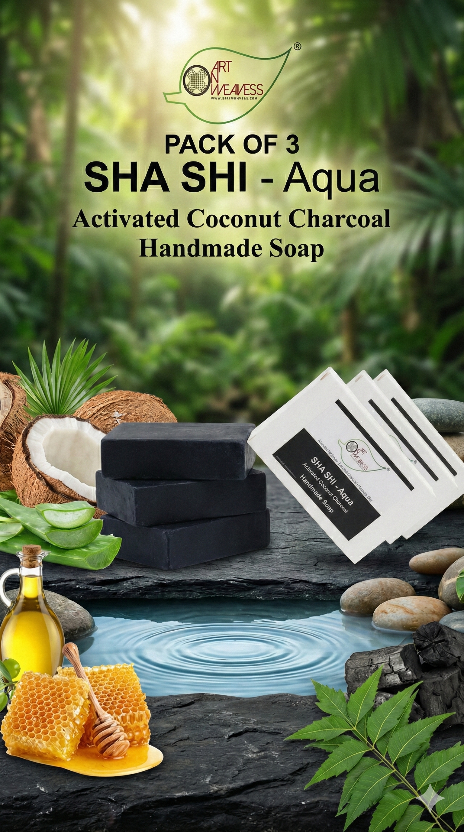 A N W (NON TPT) GLYCERIN CHARCOLE AQUA SOAP. ( 100.GM ) PACK 3