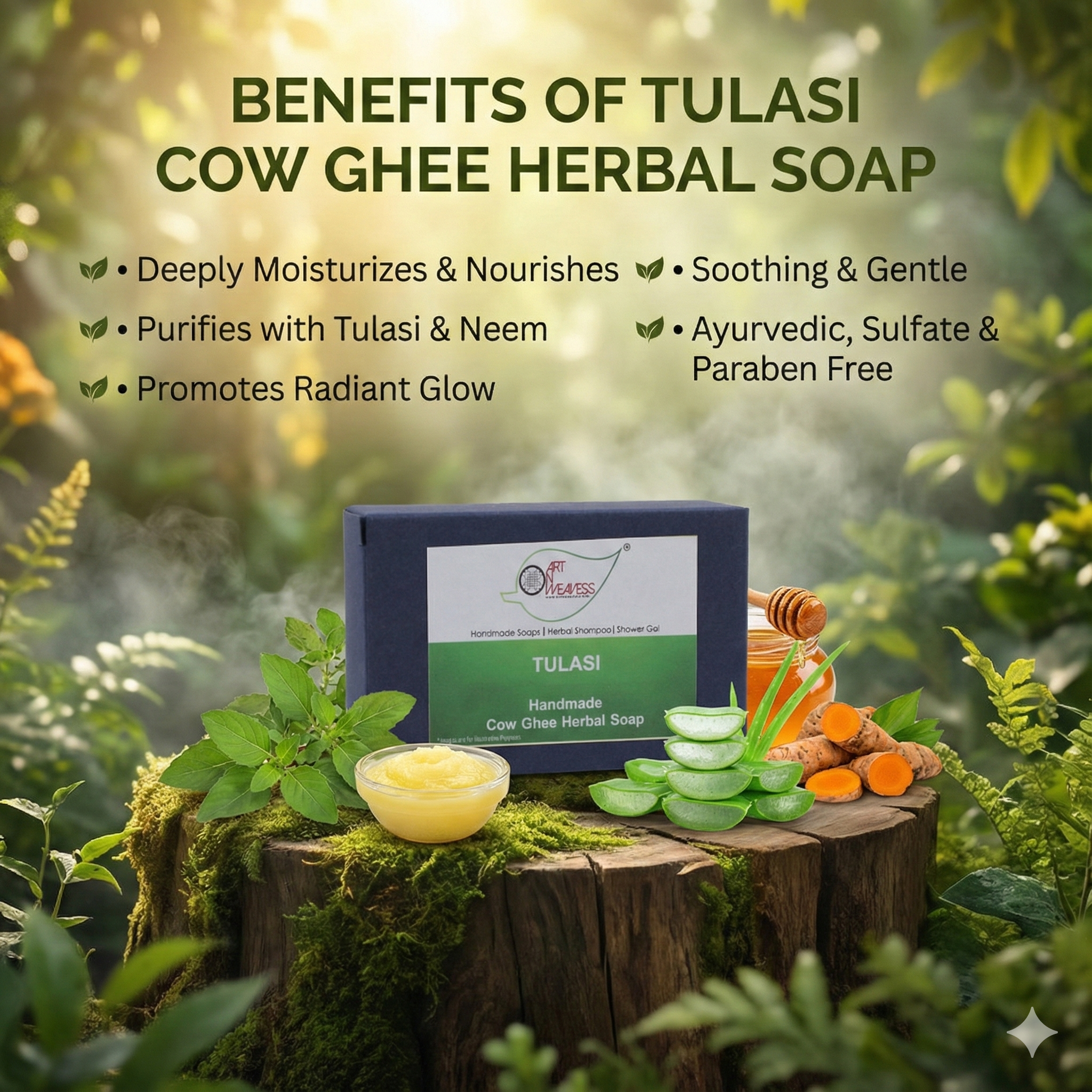 A N W Tulasi Cow Ghee Herbal Soap (100.GM) PACK 3