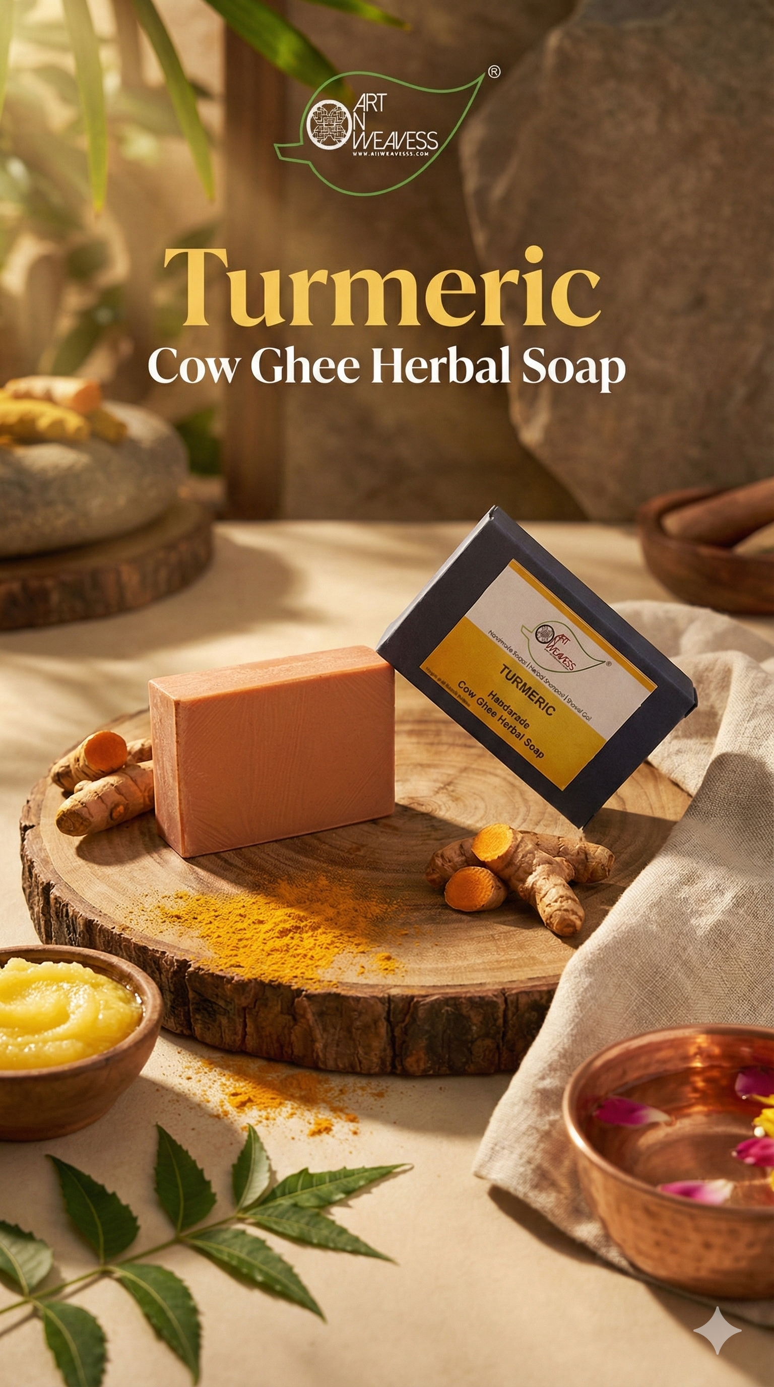 A N W Turmeric Cow Ghee Herbal Soap (100.GM)