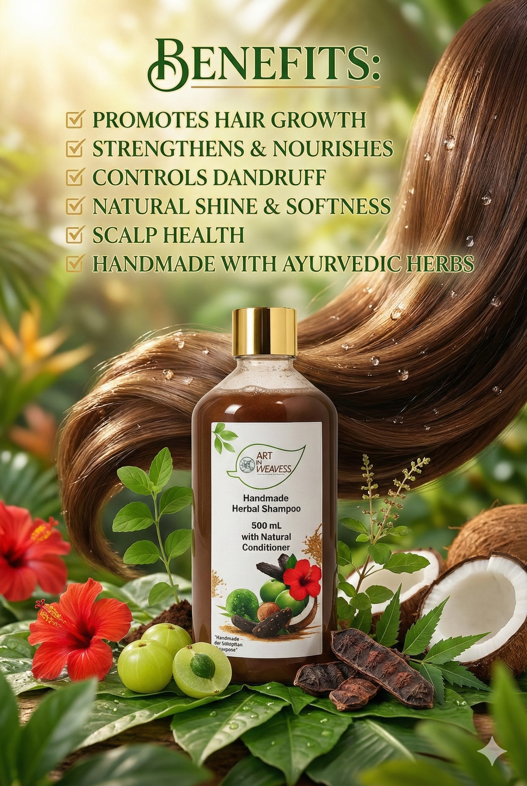 A N W AYURVEDIC HERBAL SHAMPOO SLES BASED( 500.ML ) PACK 2
