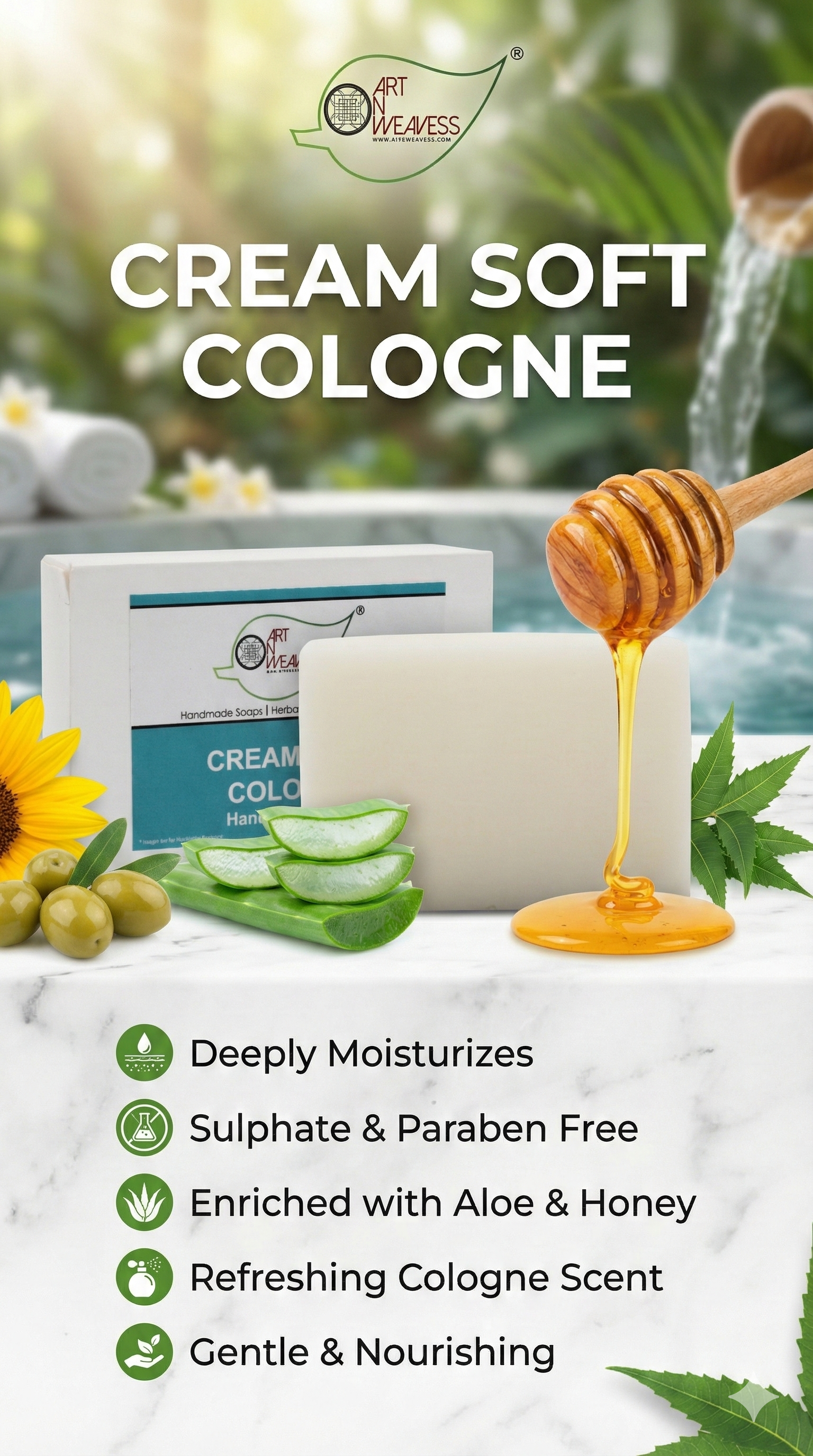 A N W (NON TPT) GLYCERIN CREAM SOFT COLOGNE SOAP. (100. GM ) PACK 3