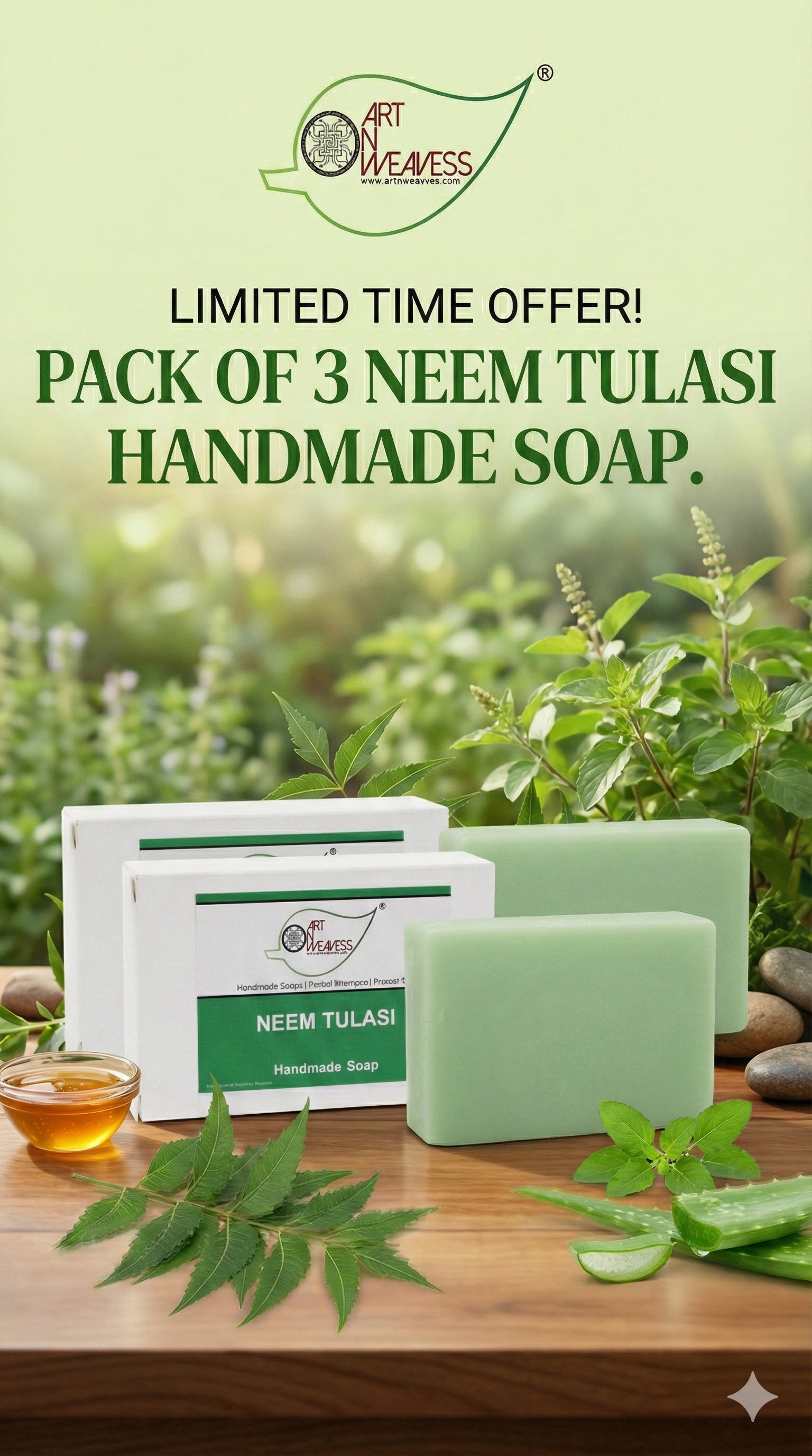 A N W (NON TPT) GLYCERIN MOGRA NEEM THULASI SOAP ( 100. GM) PACK 3