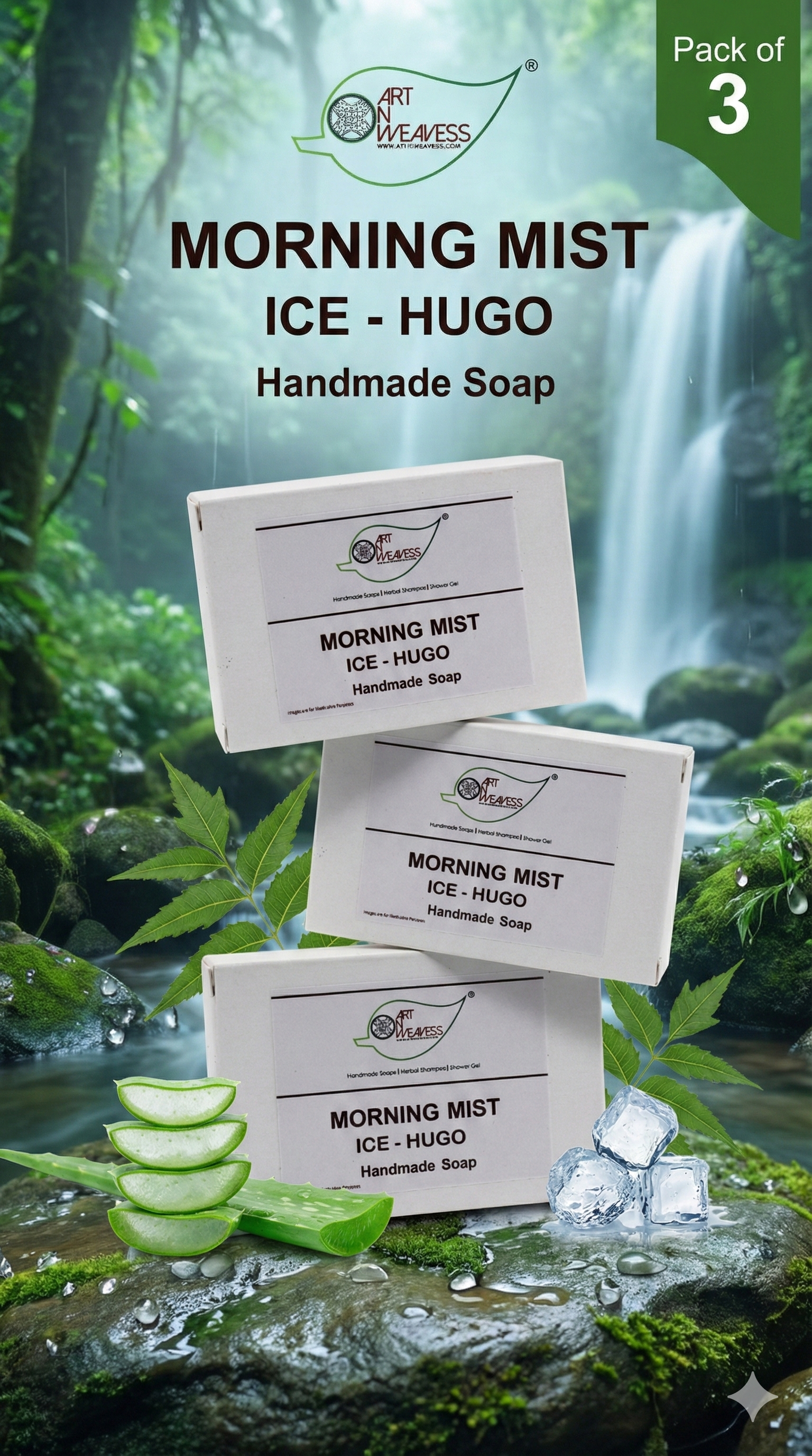 A N W (NON TPT) GLYCERIN MORNING MIST HUGO SOAP. ( 100.GM ) PACK 3