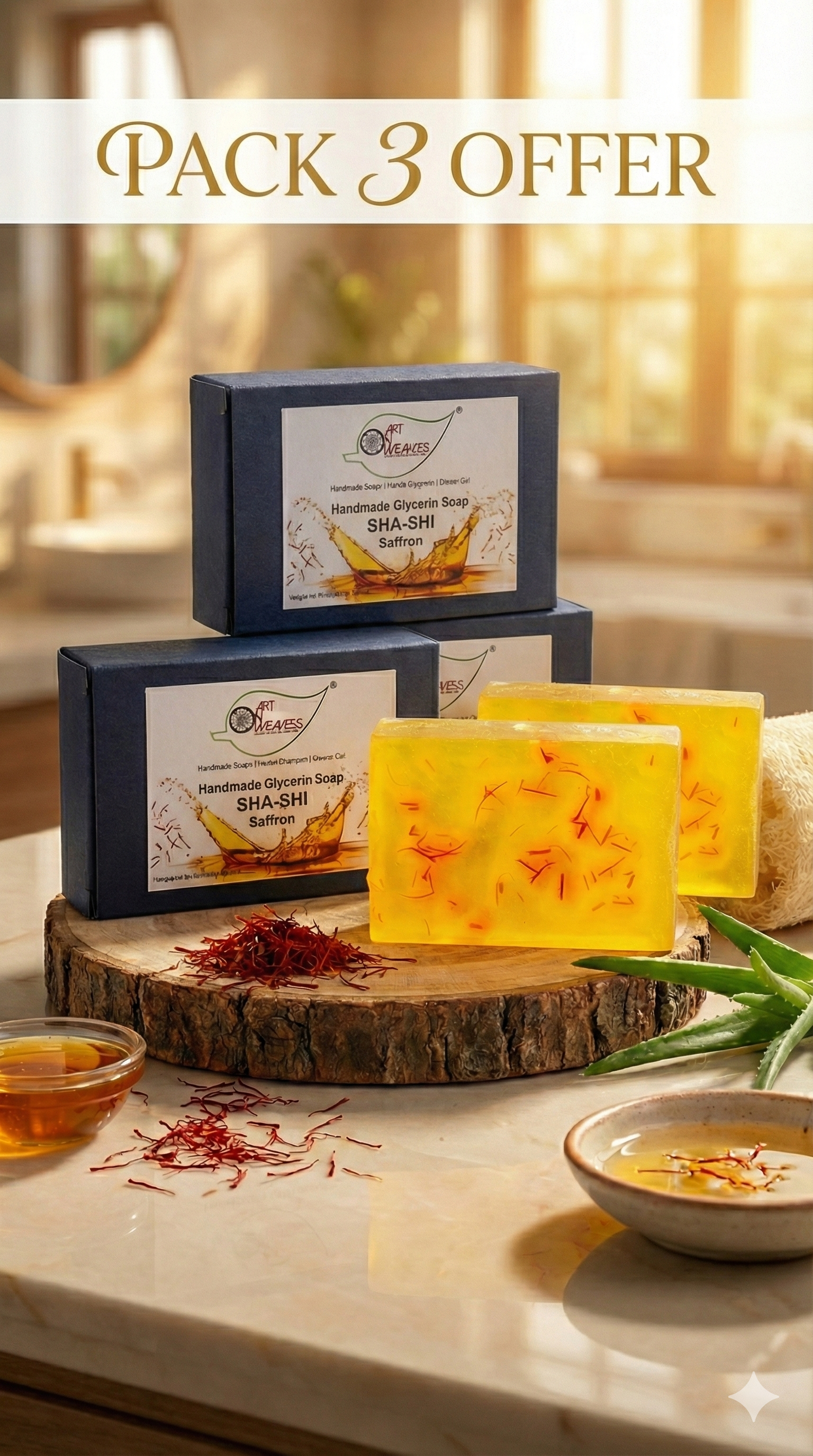 A N W SHA SHI SAFFRON COLOGNE GLYCERINE SOAP ( 100. GM ) PACK 3