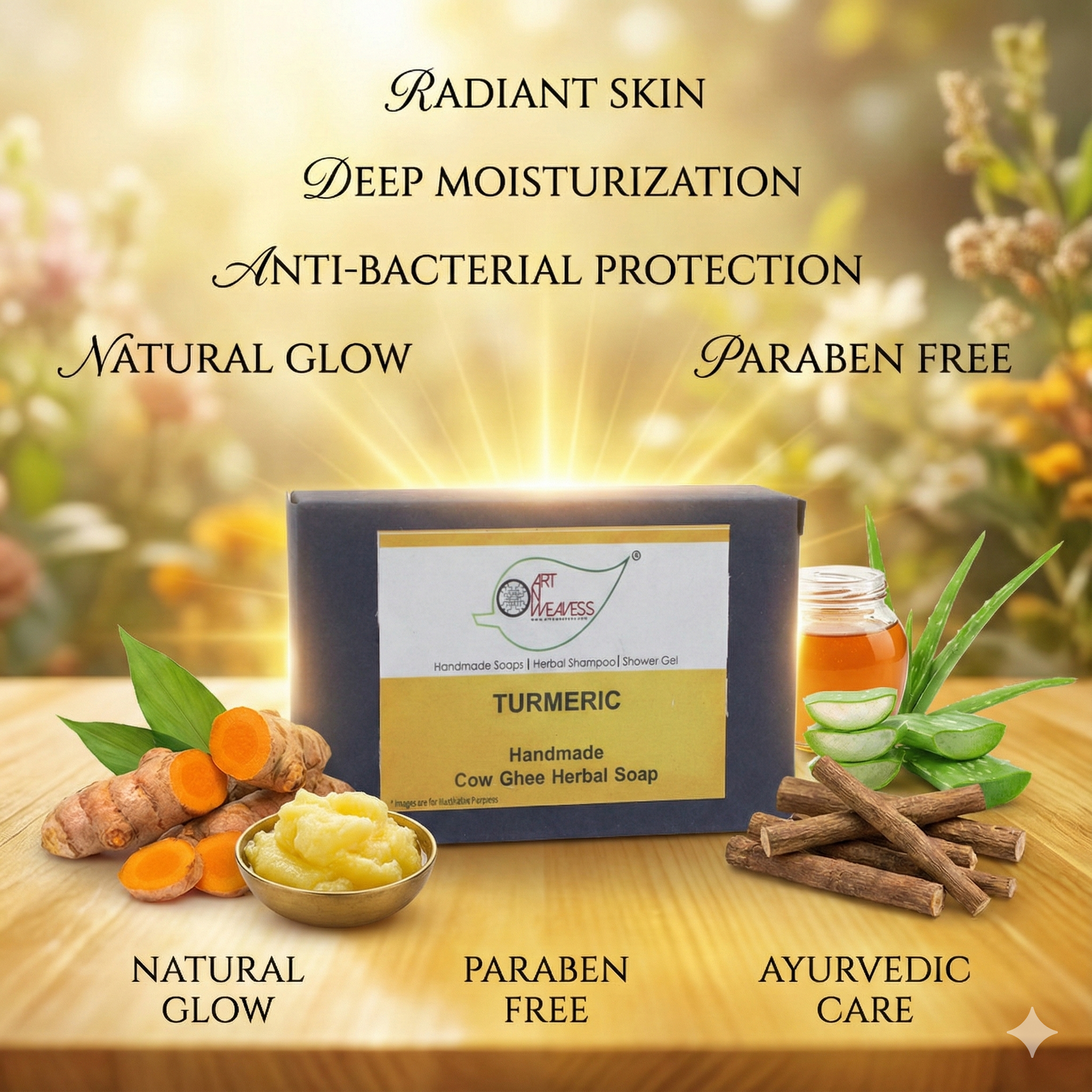 A N W Turmeric Cow Ghee Herbal Soap (100.GM) PACK 3